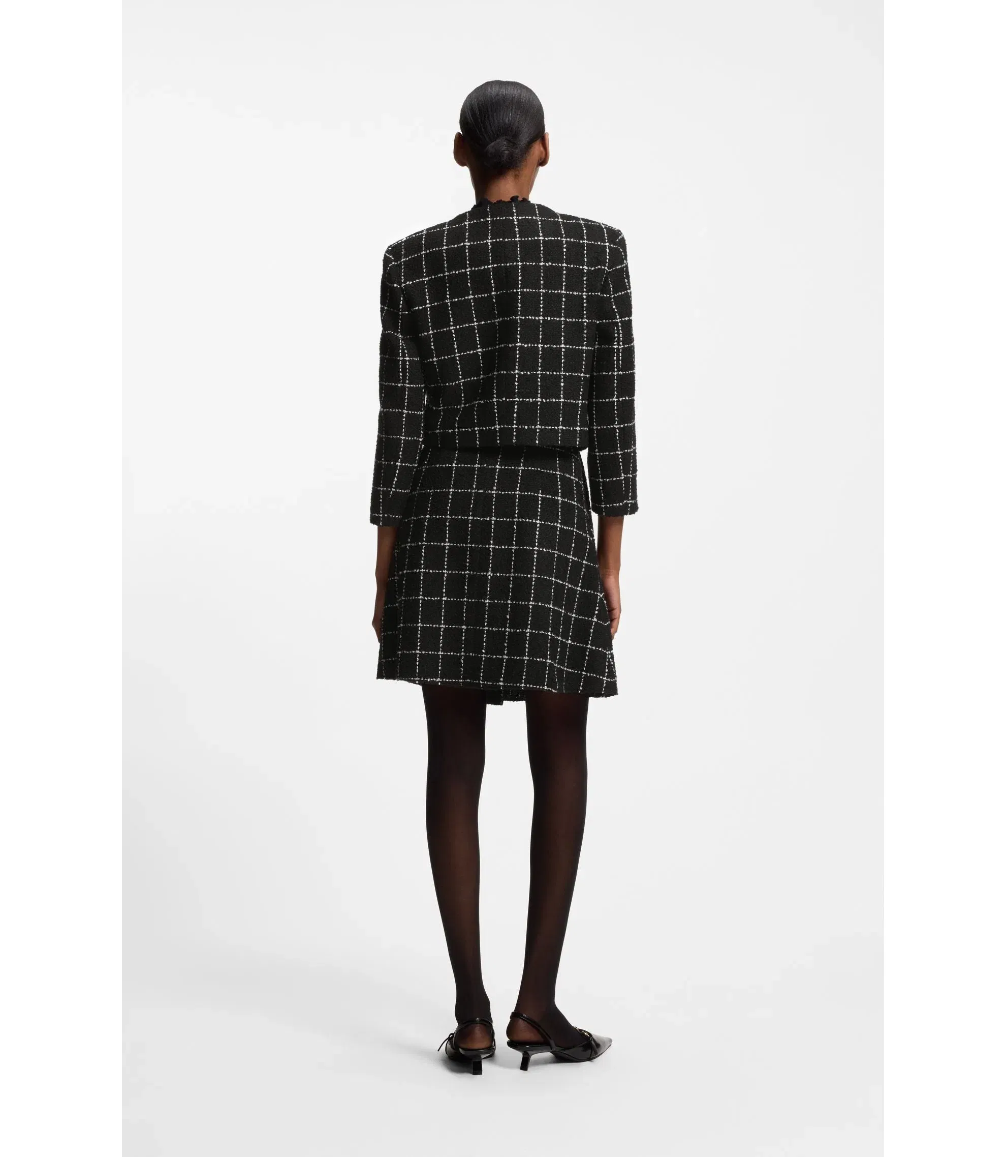 Hugo Regular Fit Blazer In Checked Boucl Patterned Women's