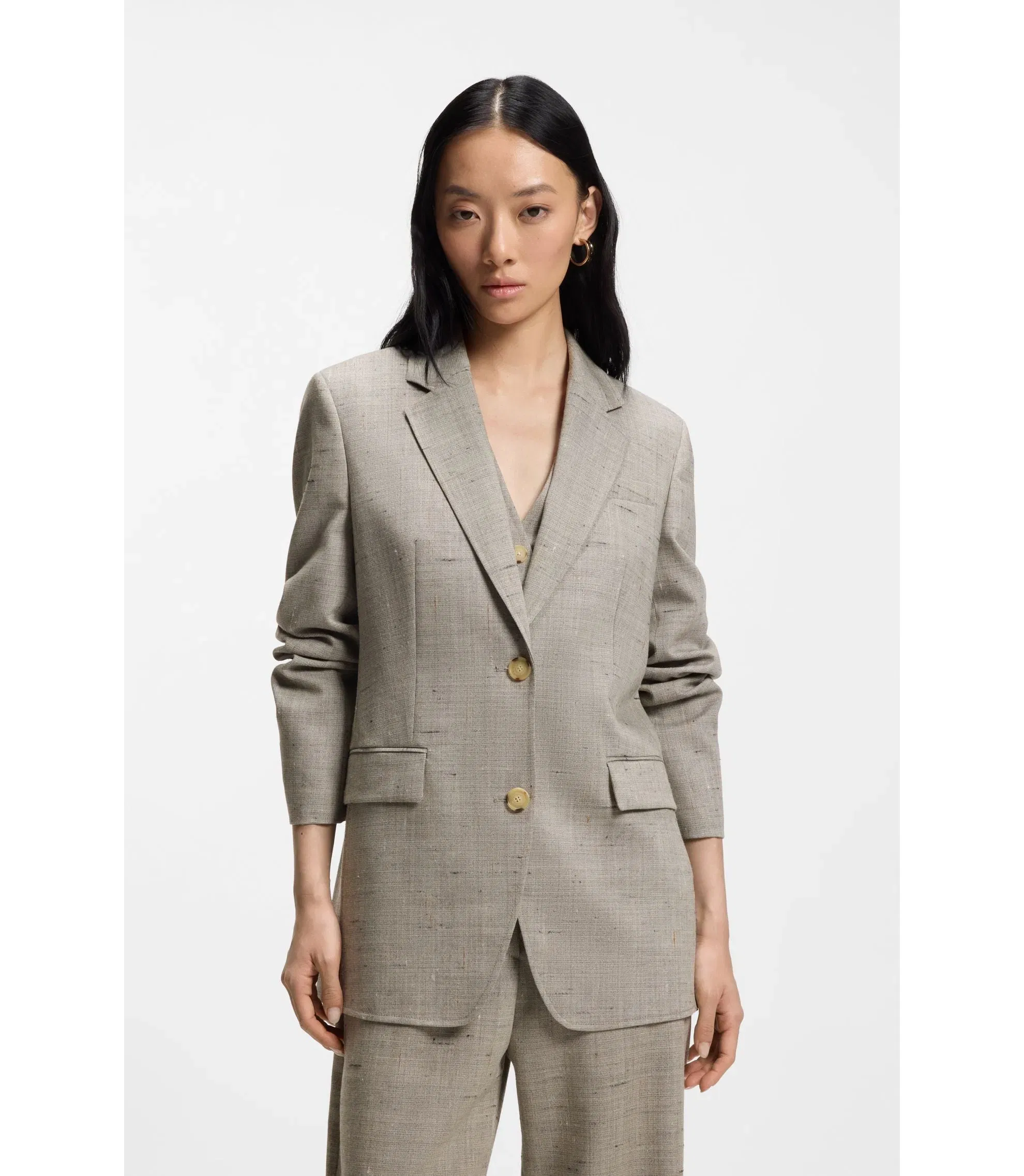 Boss Regular Fit Blazer In A Wool Blend Patterned Women's
