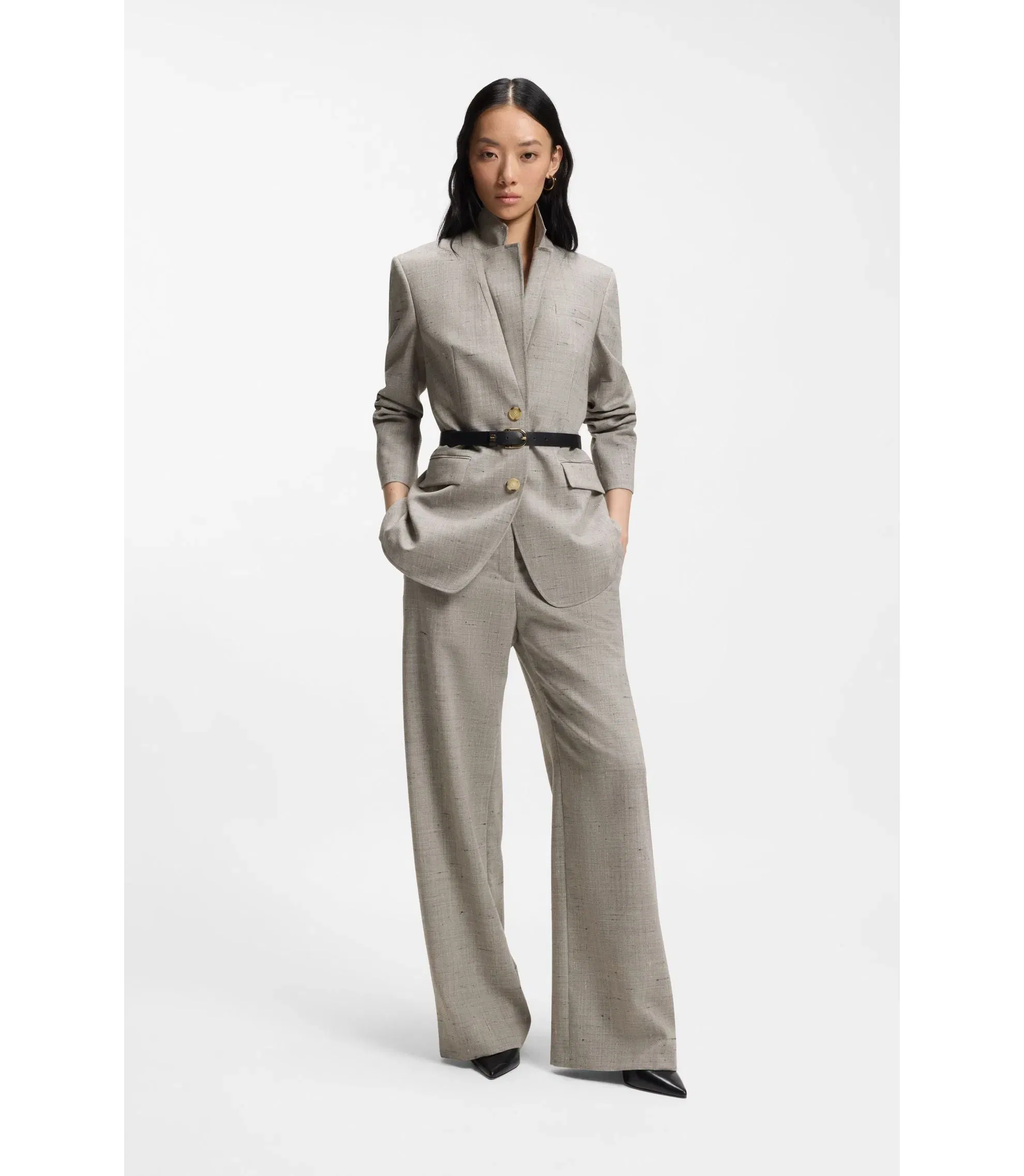 Boss Regular Fit Blazer In A Wool Blend Patterned Women's
