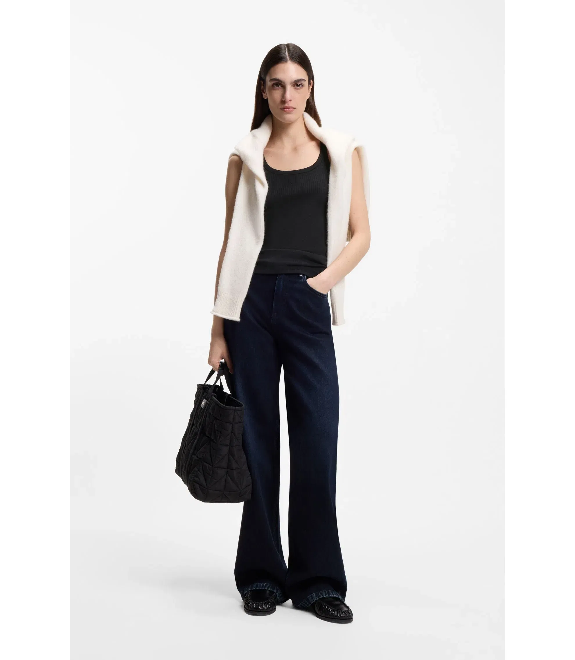 Boss Racer Back Tank Top In Stretch Cotton Black Women's