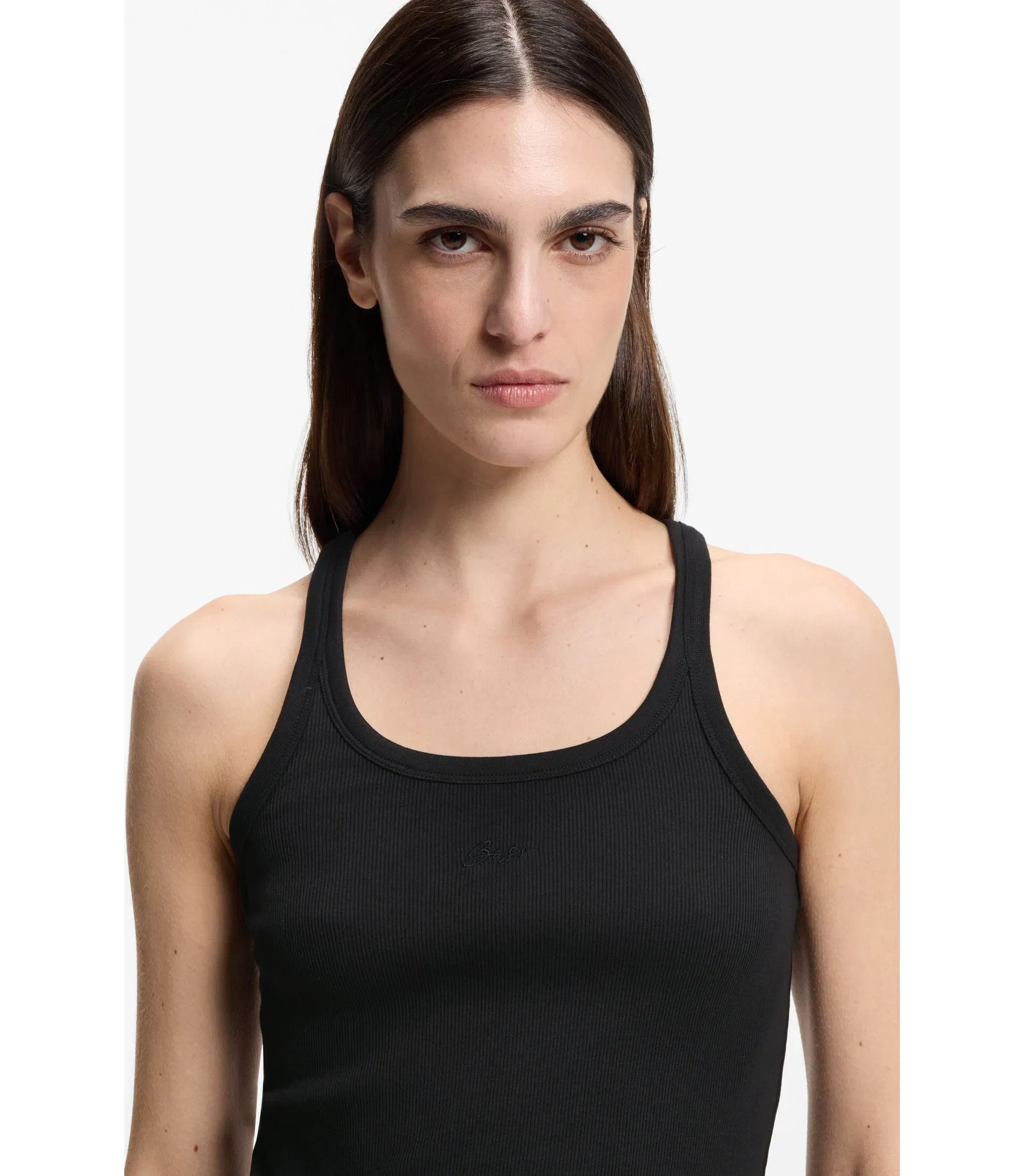 Boss Racer Back Tank Top In Stretch Cotton Black Women's