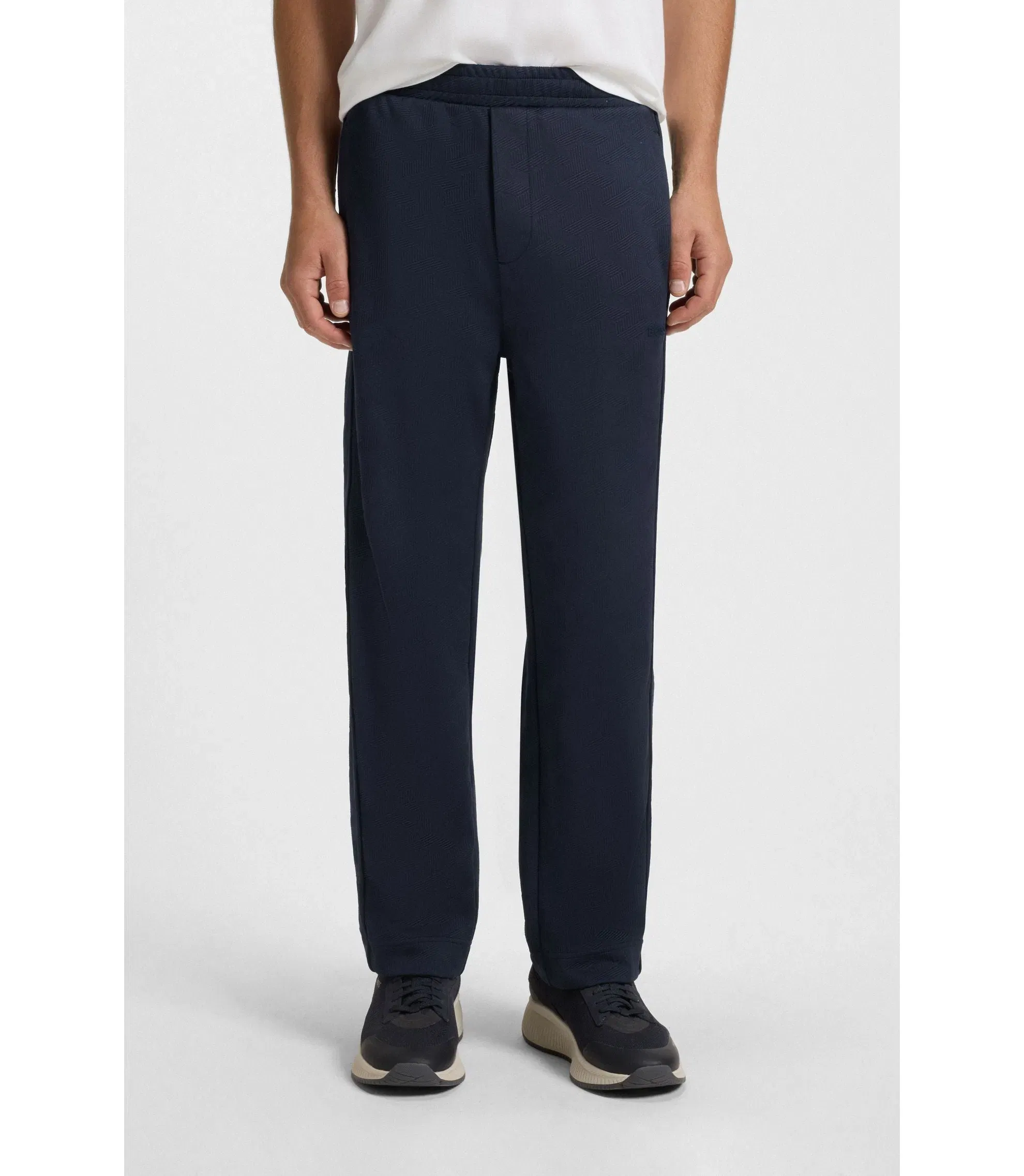 Boss Quilted Jacquard Tracksuit Bottoms In A Regular Fit Dark Blue