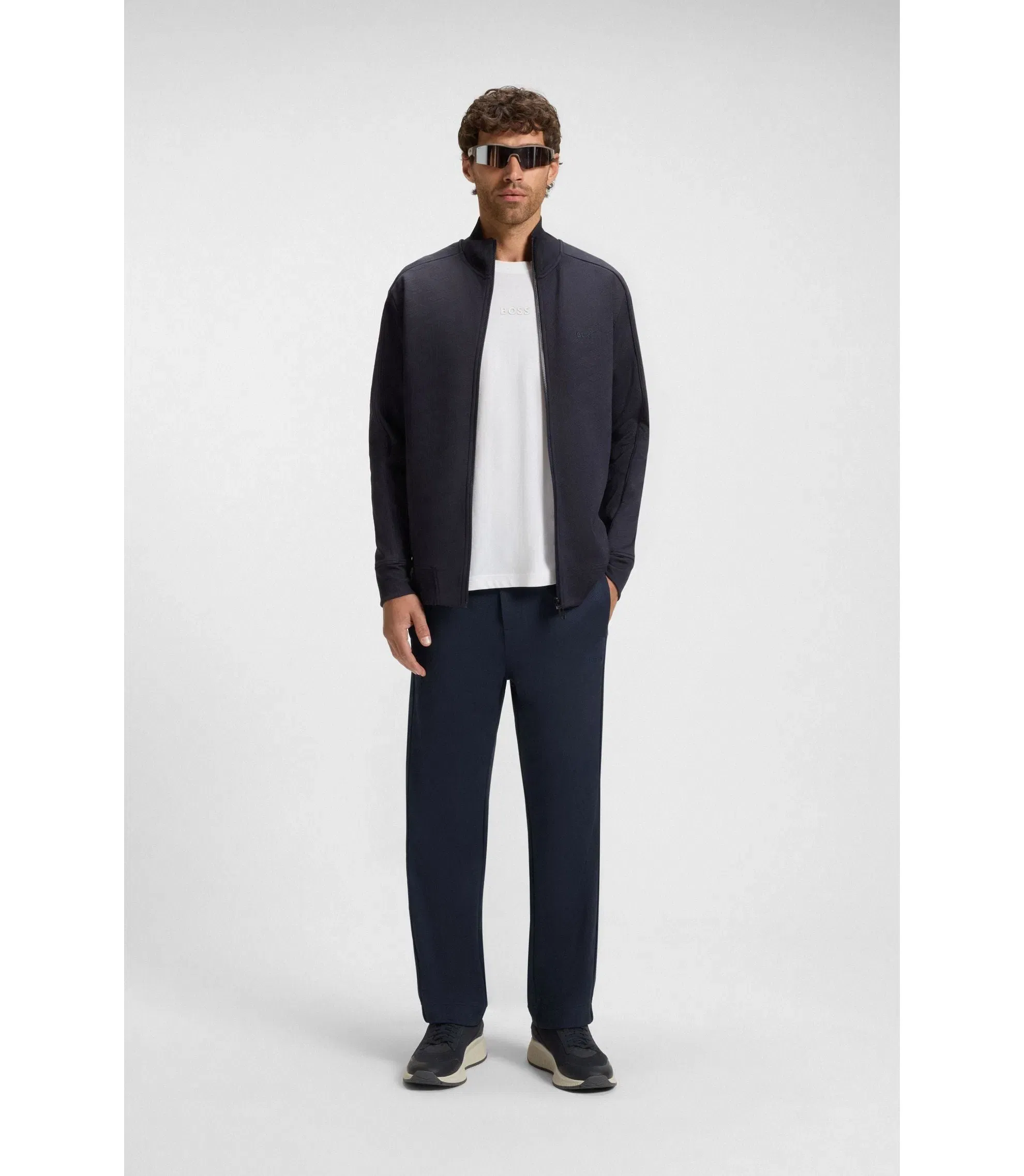 Boss Quilted Jacquard Tracksuit Bottoms In A Regular Fit Dark Blue