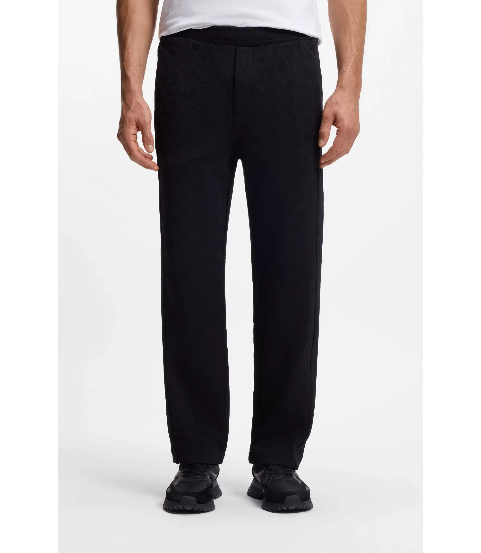 Boss Quilted Jacquard Tracksuit Bottoms In A Regular Fit Black