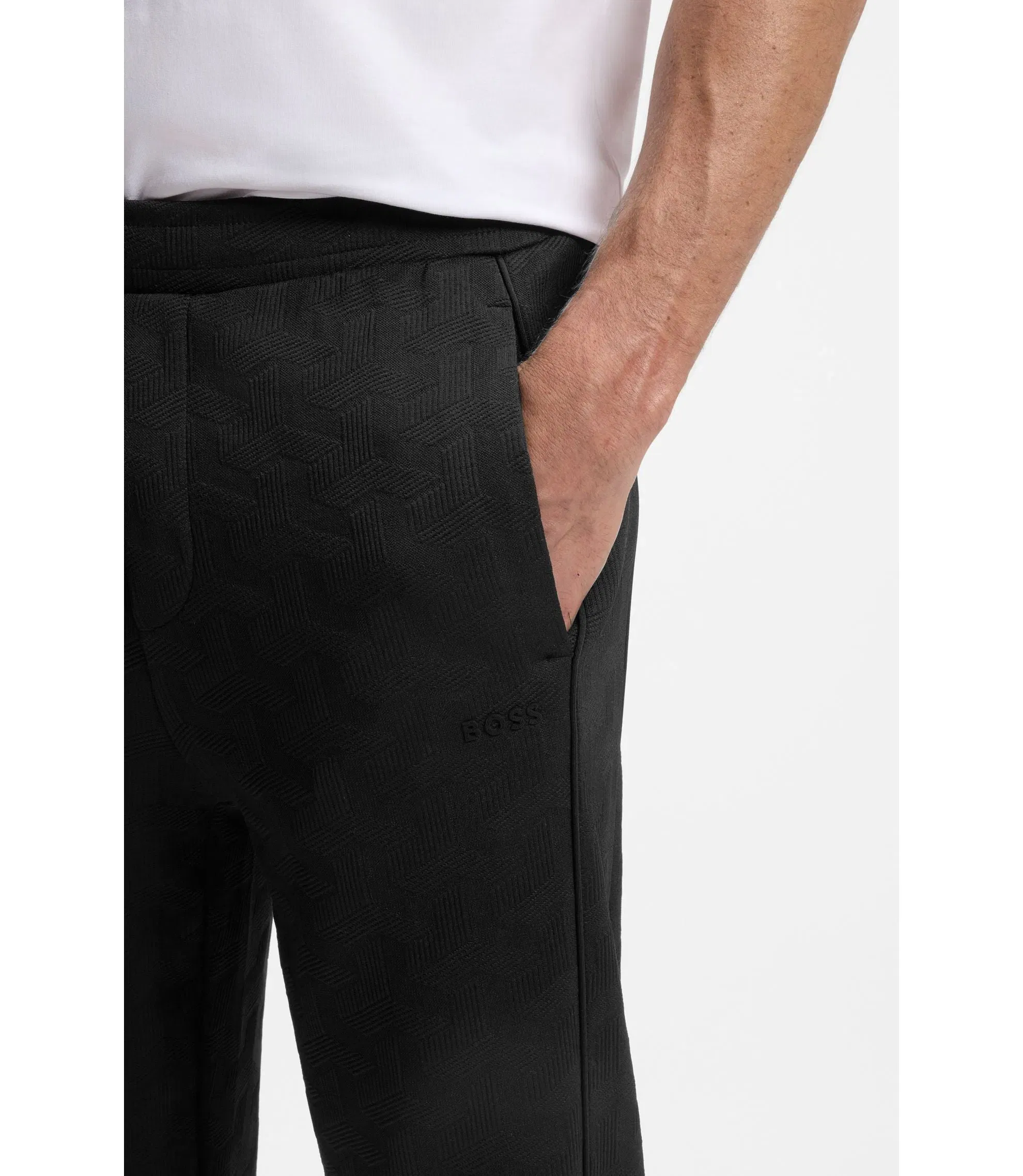 Boss Quilted Jacquard Tracksuit Bottoms In A Regular Fit Black