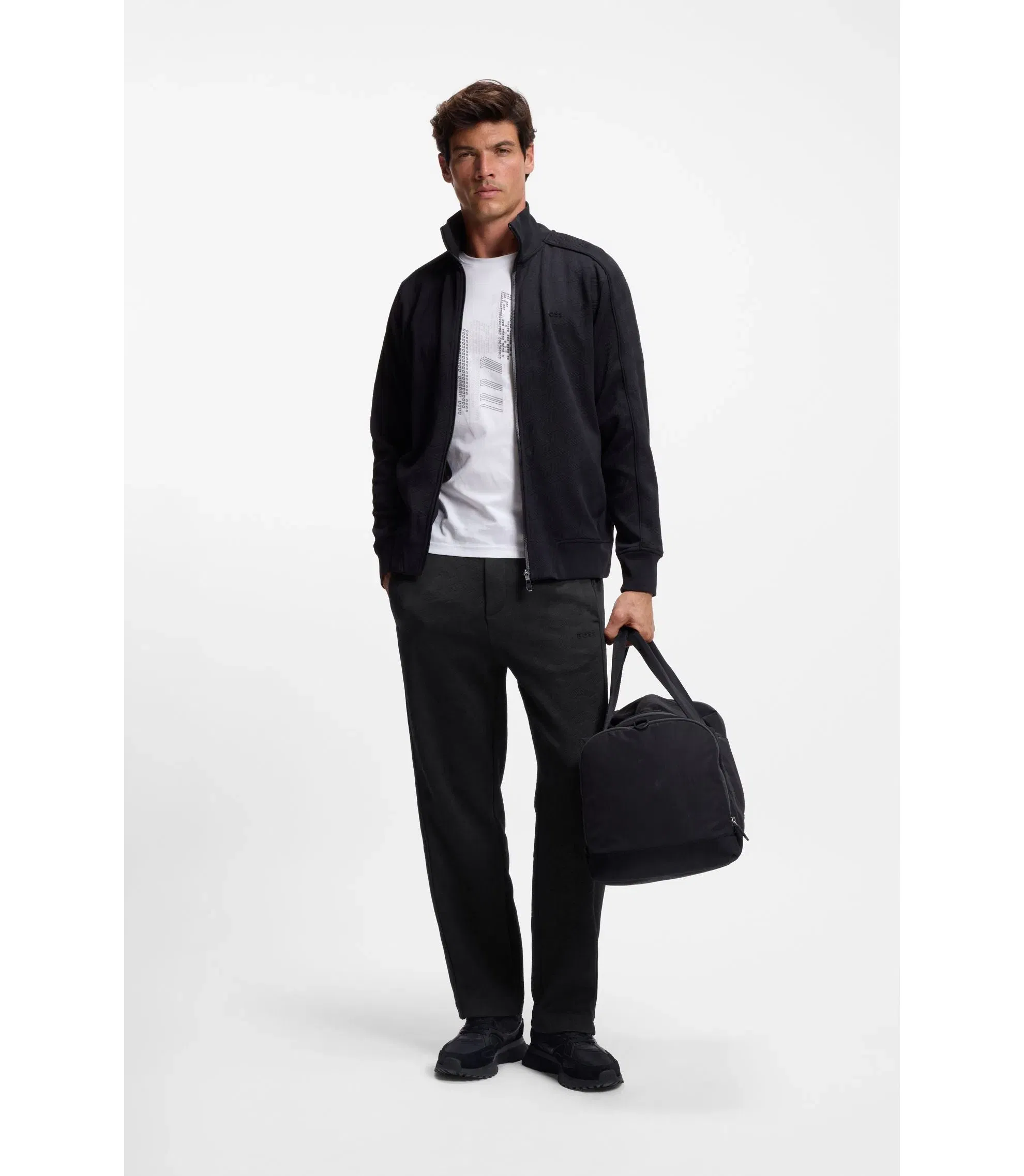 Boss Quilted Jacquard Tracksuit Bottoms In A Regular Fit Black