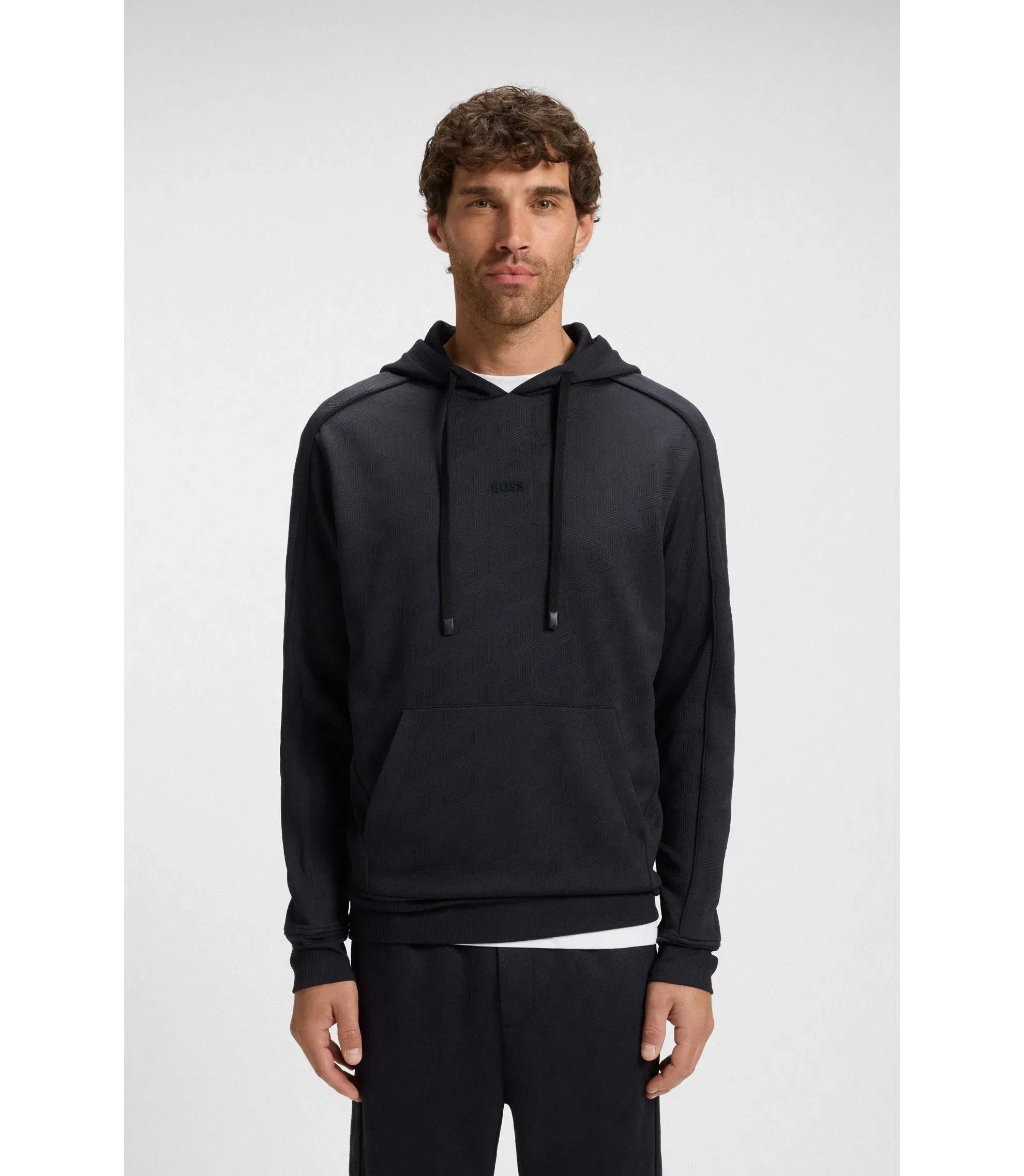 Boss Quilted Jacquard Hoodie In A Regular Fit Dark Blue