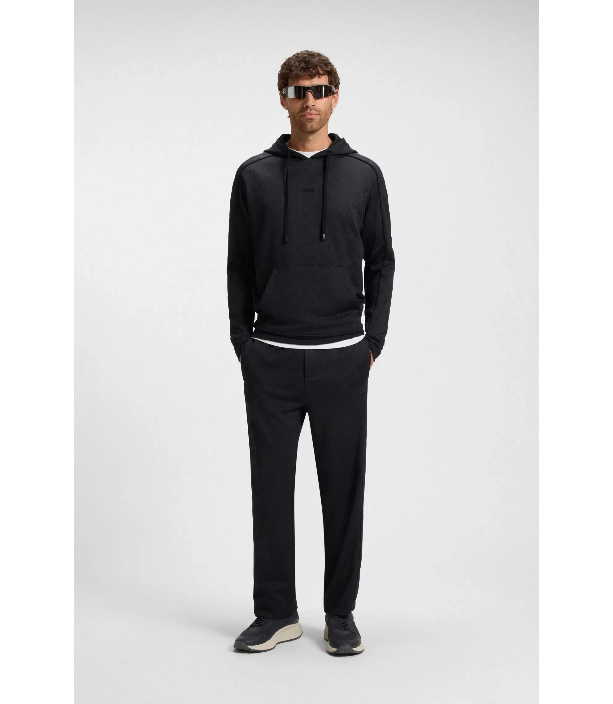 Boss Quilted Jacquard Hoodie In A Regular Fit Dark Blue