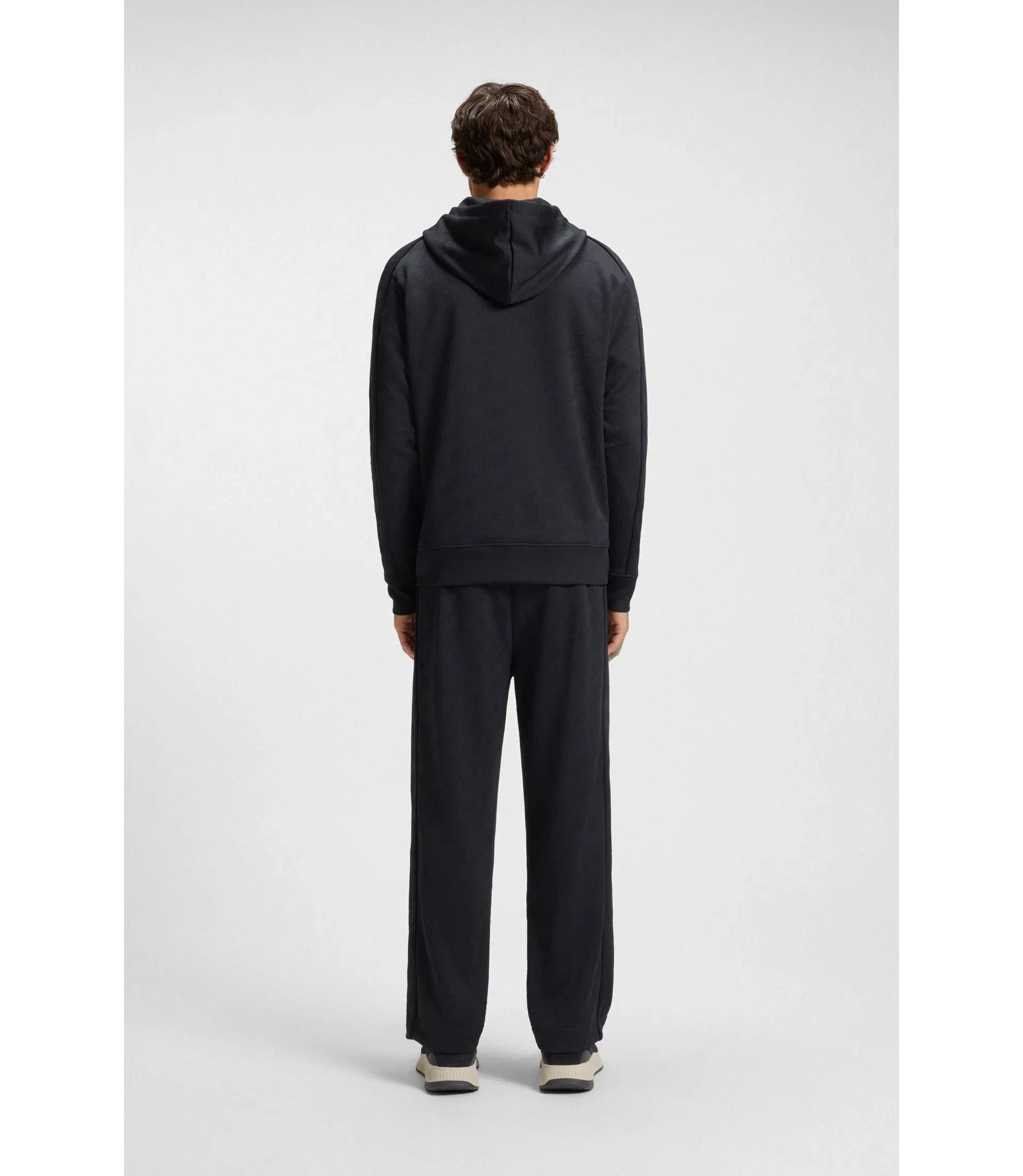 Boss Quilted Jacquard Hoodie In A Regular Fit Dark Blue