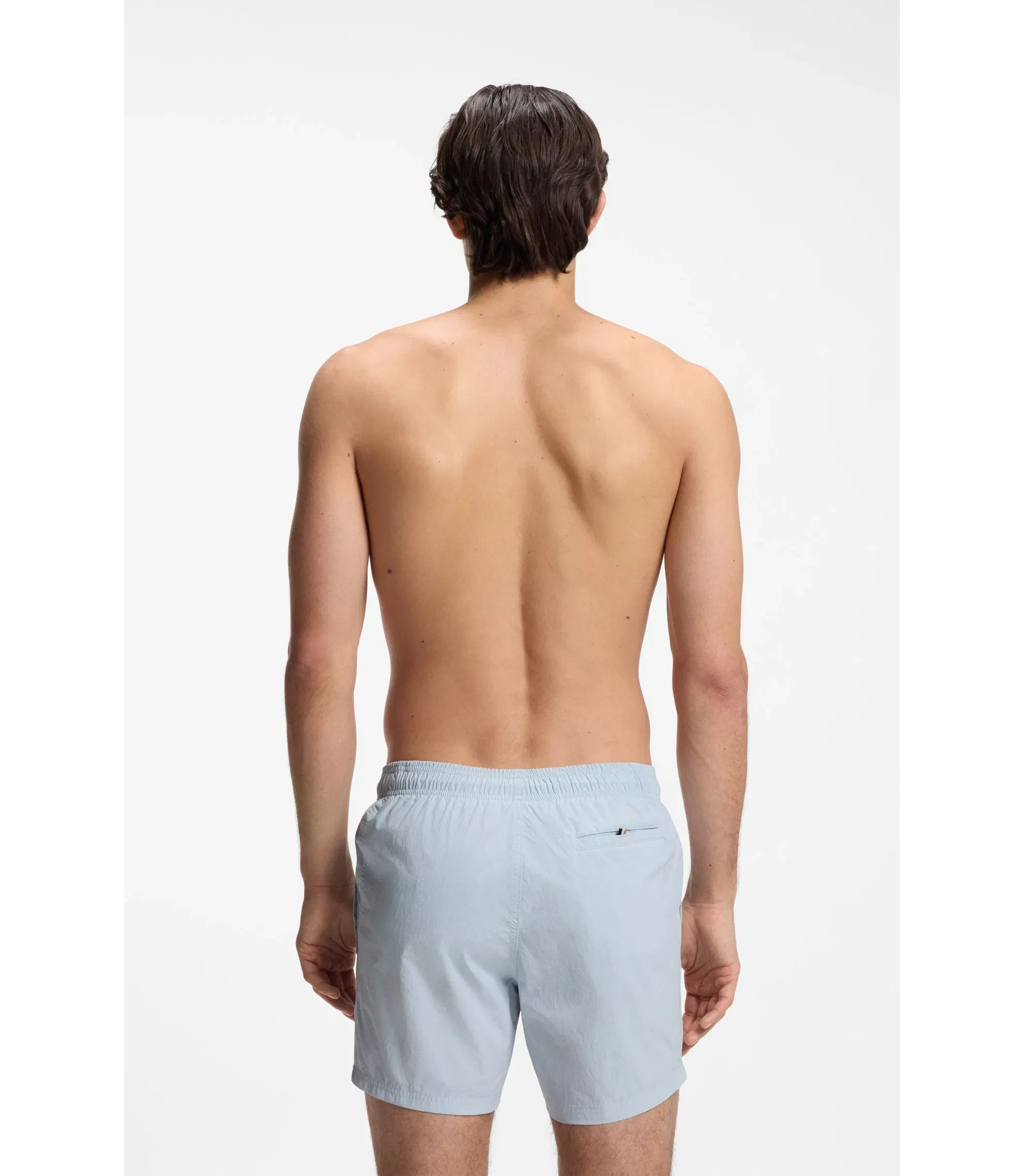 Boss Quick Dry Swim Shorts With Vertical Logo Print Light Blue