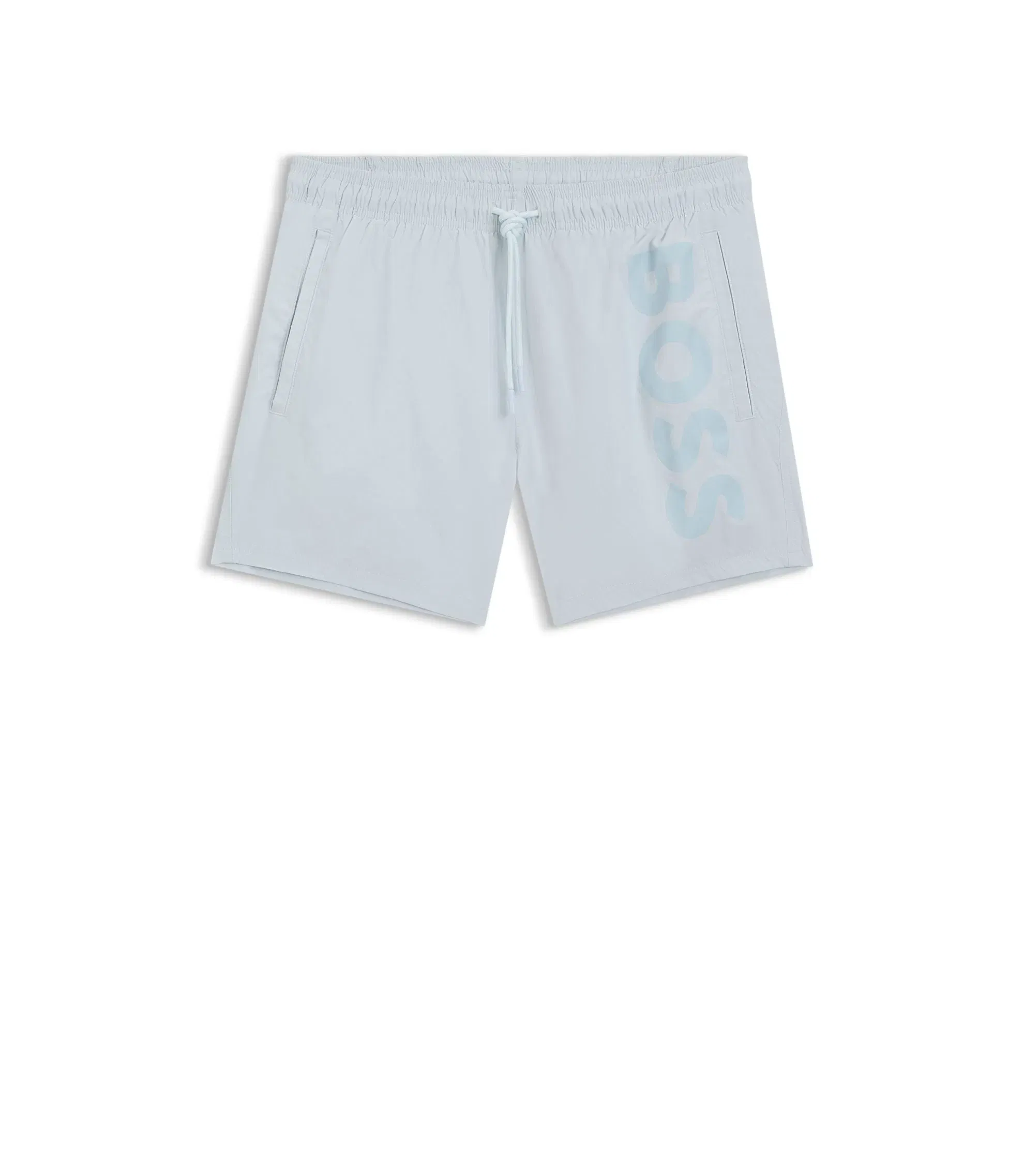 Boss Quick Dry Swim Shorts With Vertical Logo Print Light Blue