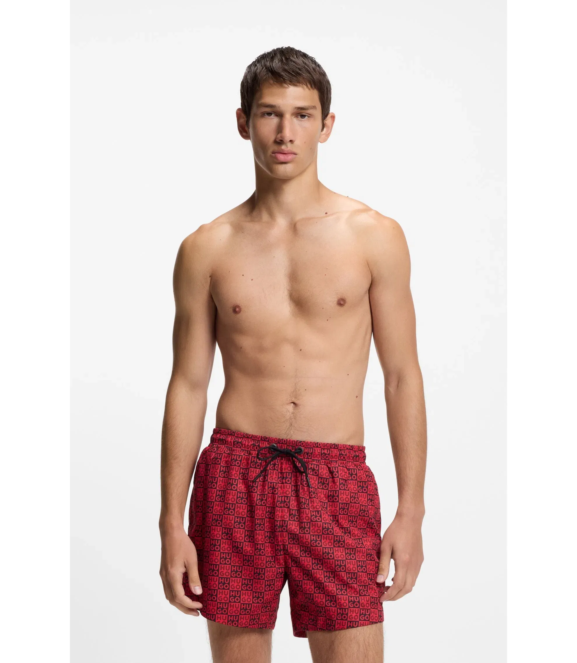 Hugo Quick Dry Swim Shorts With Stacked Logo Check Print Light Pink