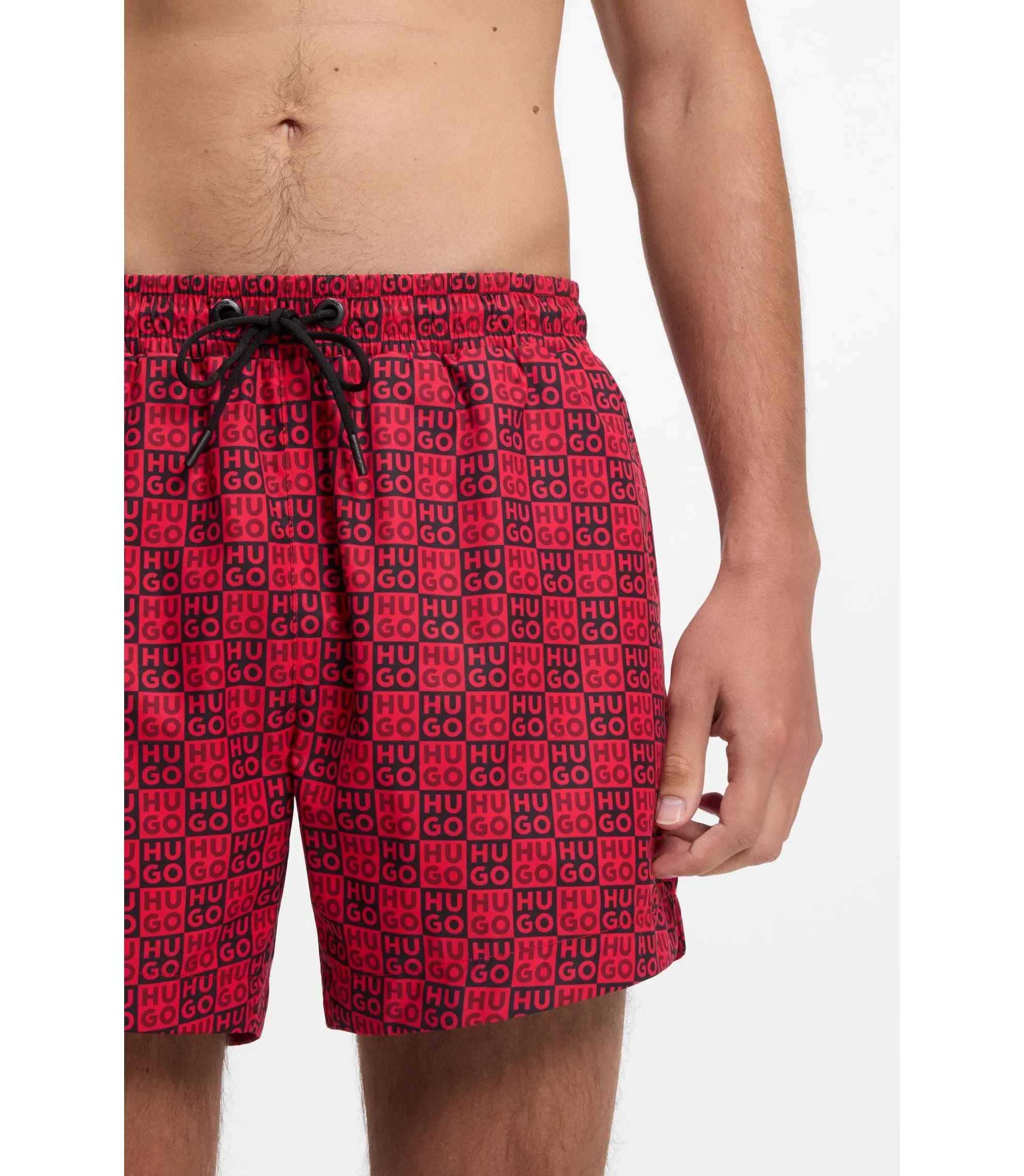 Hugo Quick Dry Swim Shorts With Stacked Logo Check Print Light Pink