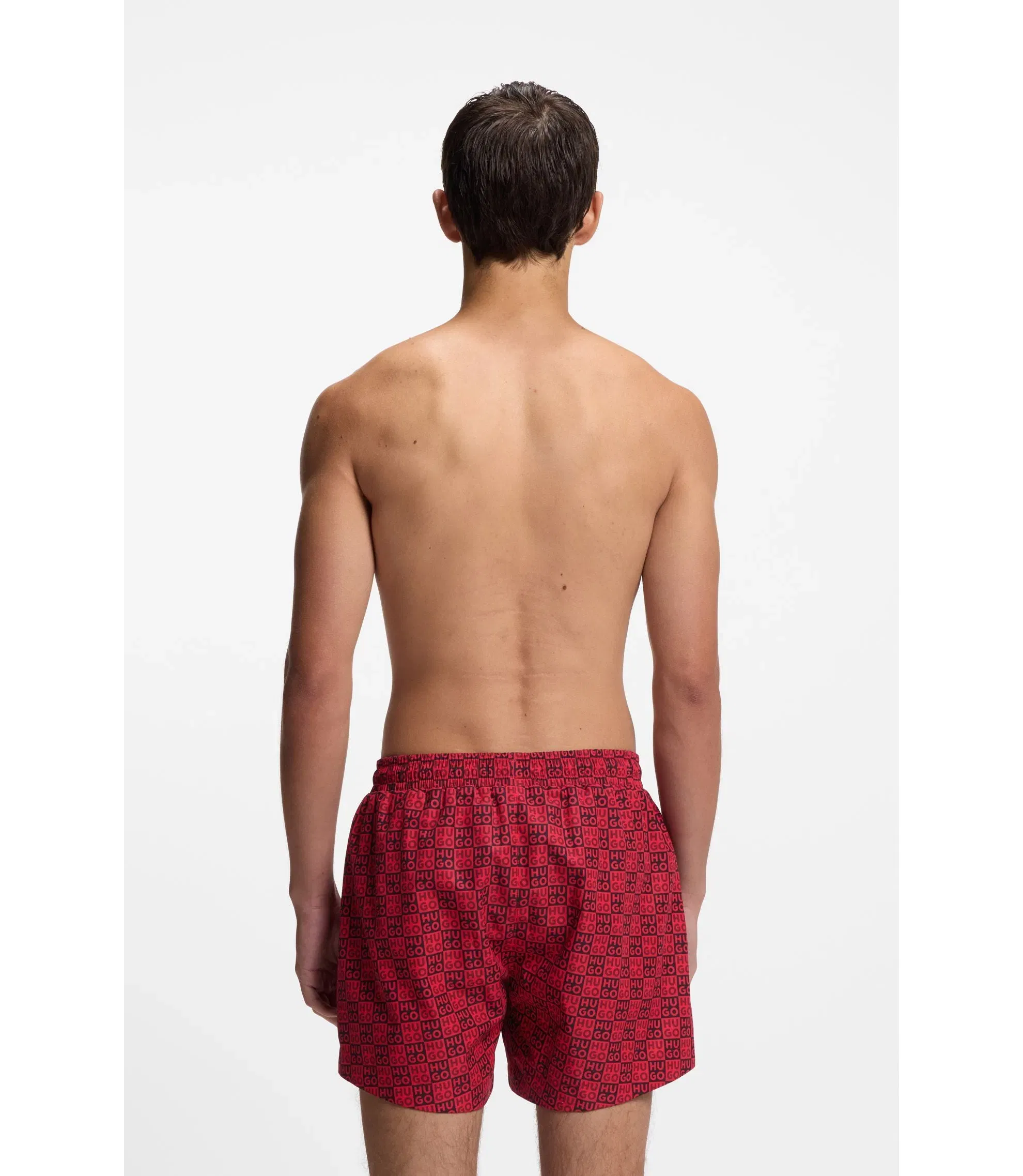 Hugo Quick Dry Swim Shorts With Stacked Logo Check Print Light Pink
