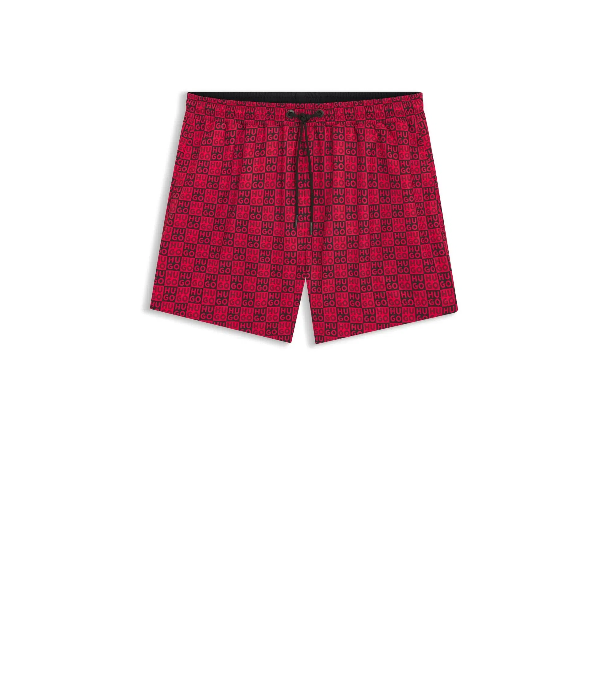 Hugo Quick Dry Swim Shorts With Stacked Logo Check Print Light Pink