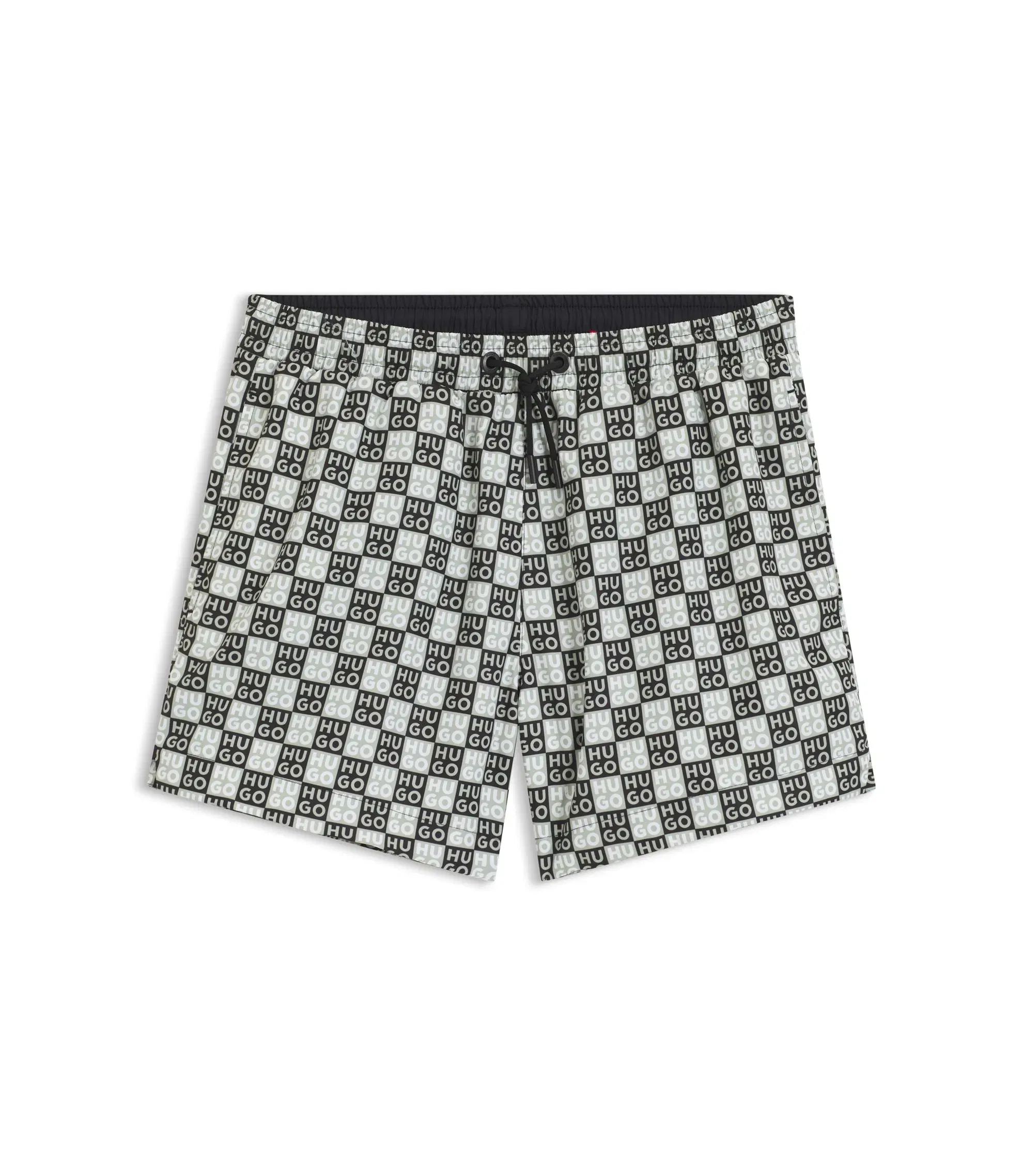 Hugo Quick Dry Swim Shorts With Stacked Logo Check Print Dark Green