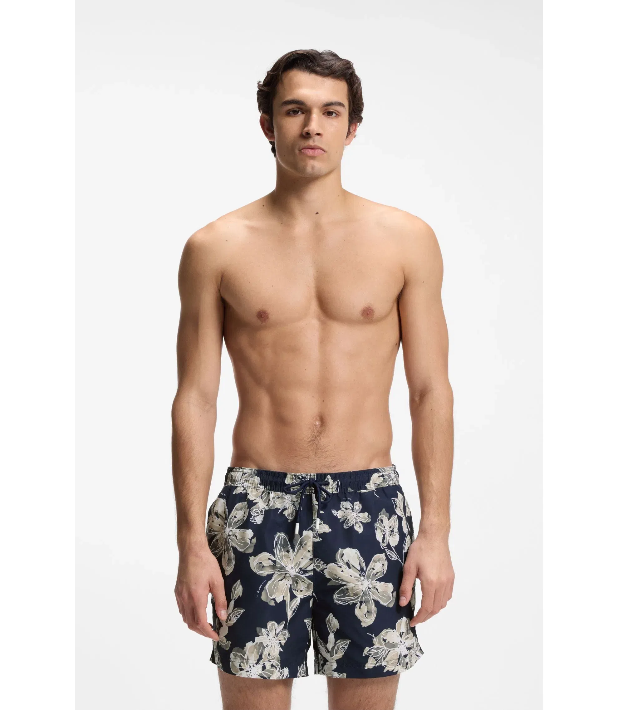 Boss Quick Dry Swim Shorts With All Over Print Dark Blue