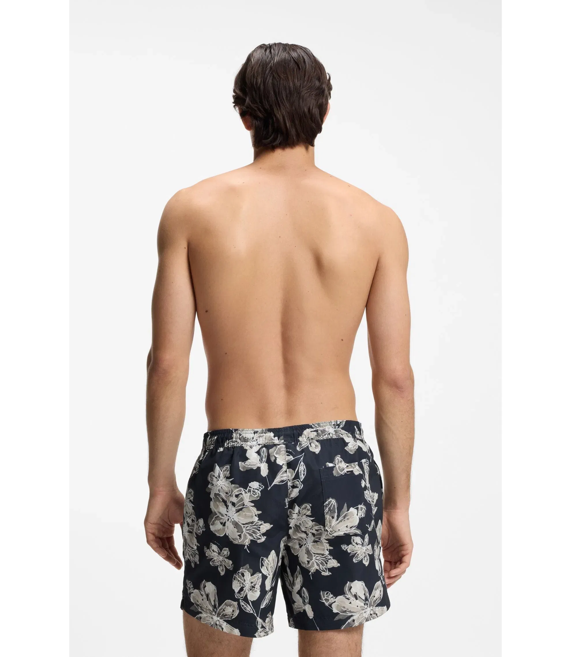 Boss Quick Dry Swim Shorts With All Over Print Dark Blue
