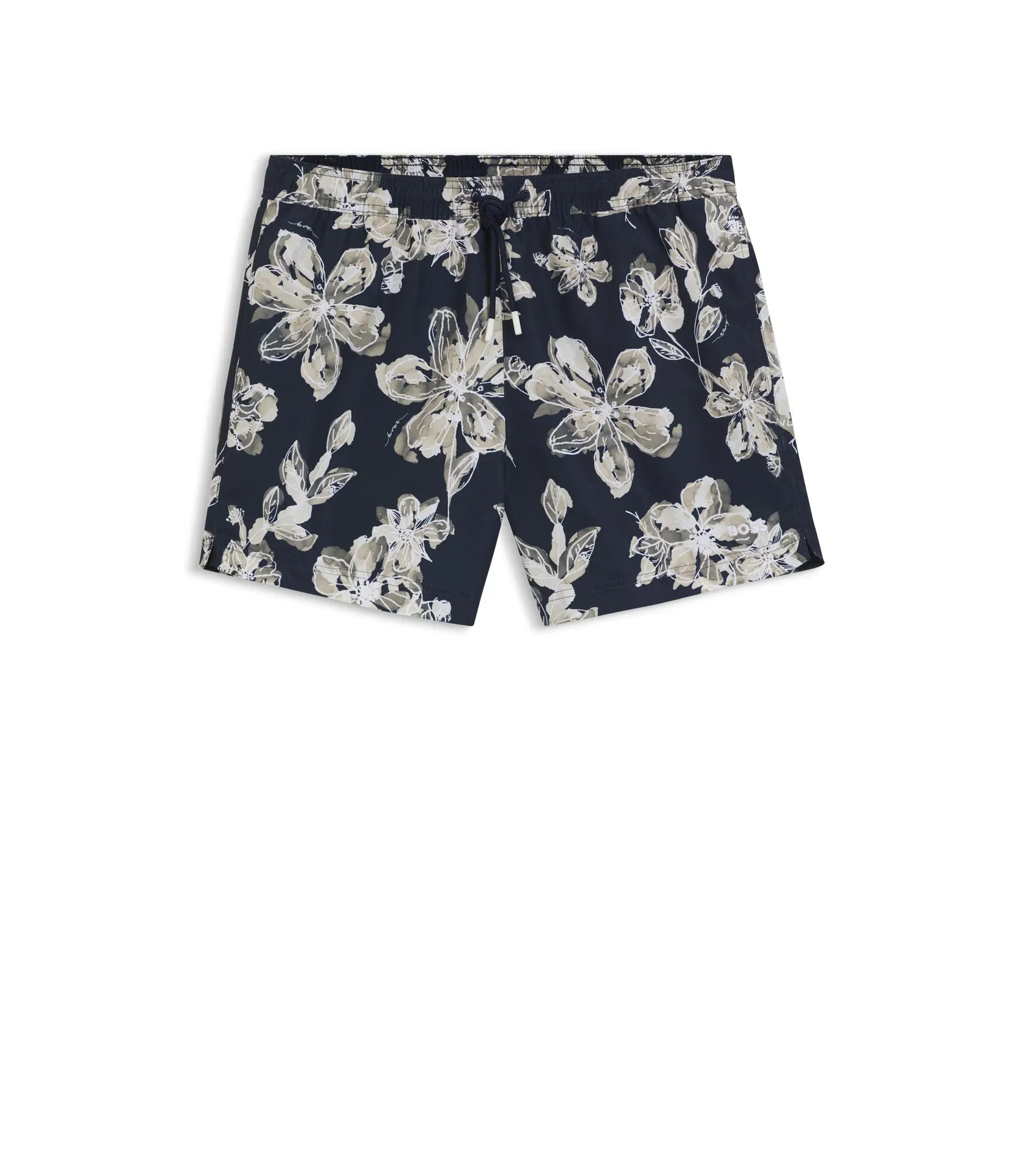 Boss Quick Dry Swim Shorts With All Over Print Dark Blue