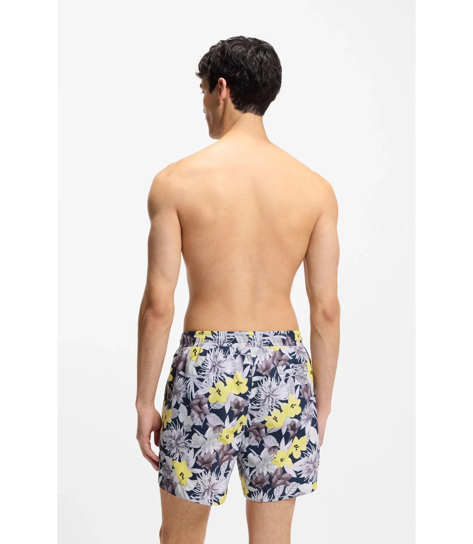 Hugo Quick Dry Swim Shorts With All Over Print Light Yellow
