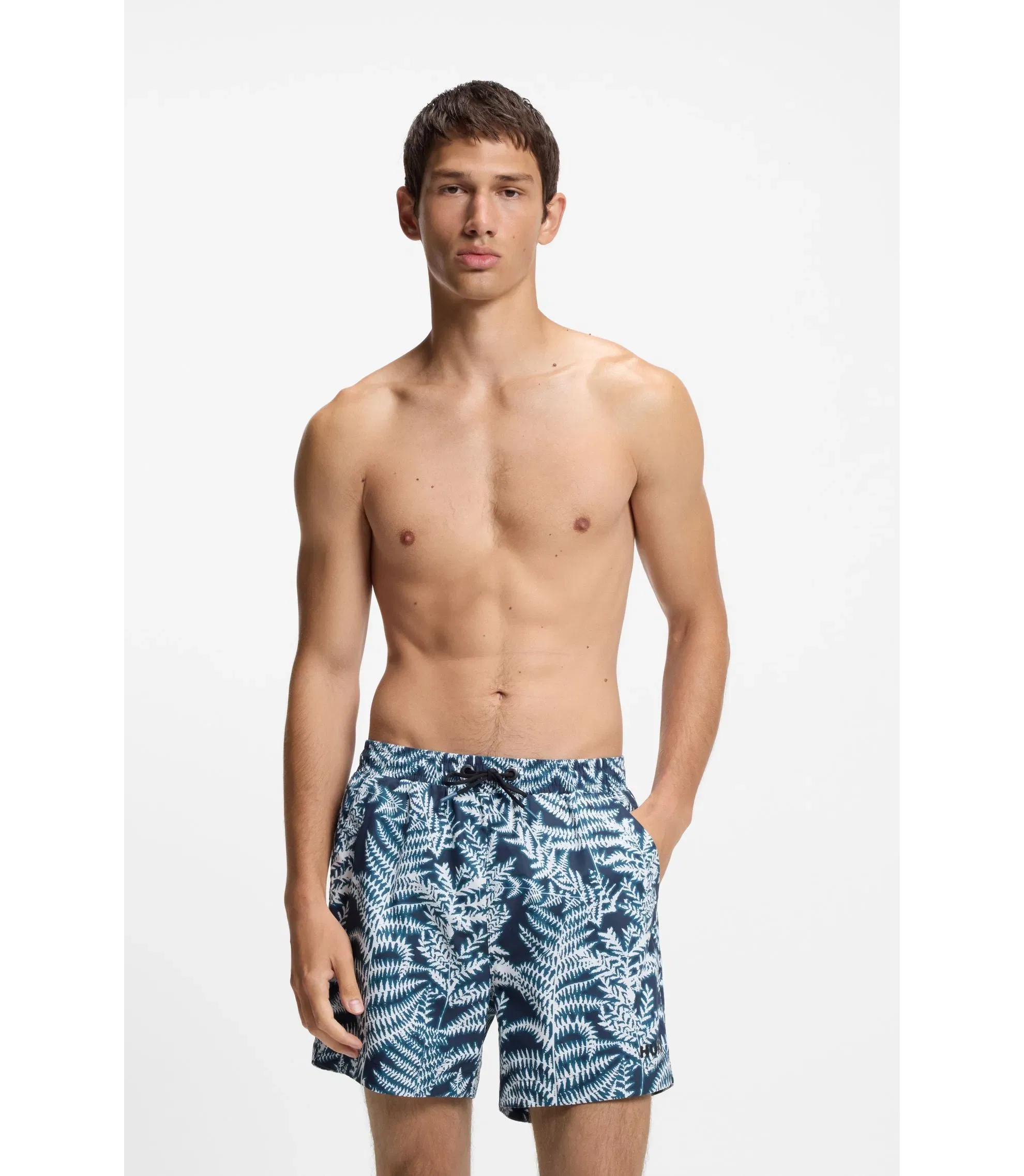 Hugo Quick Dry Swim Shorts With All Over Print Light Blue