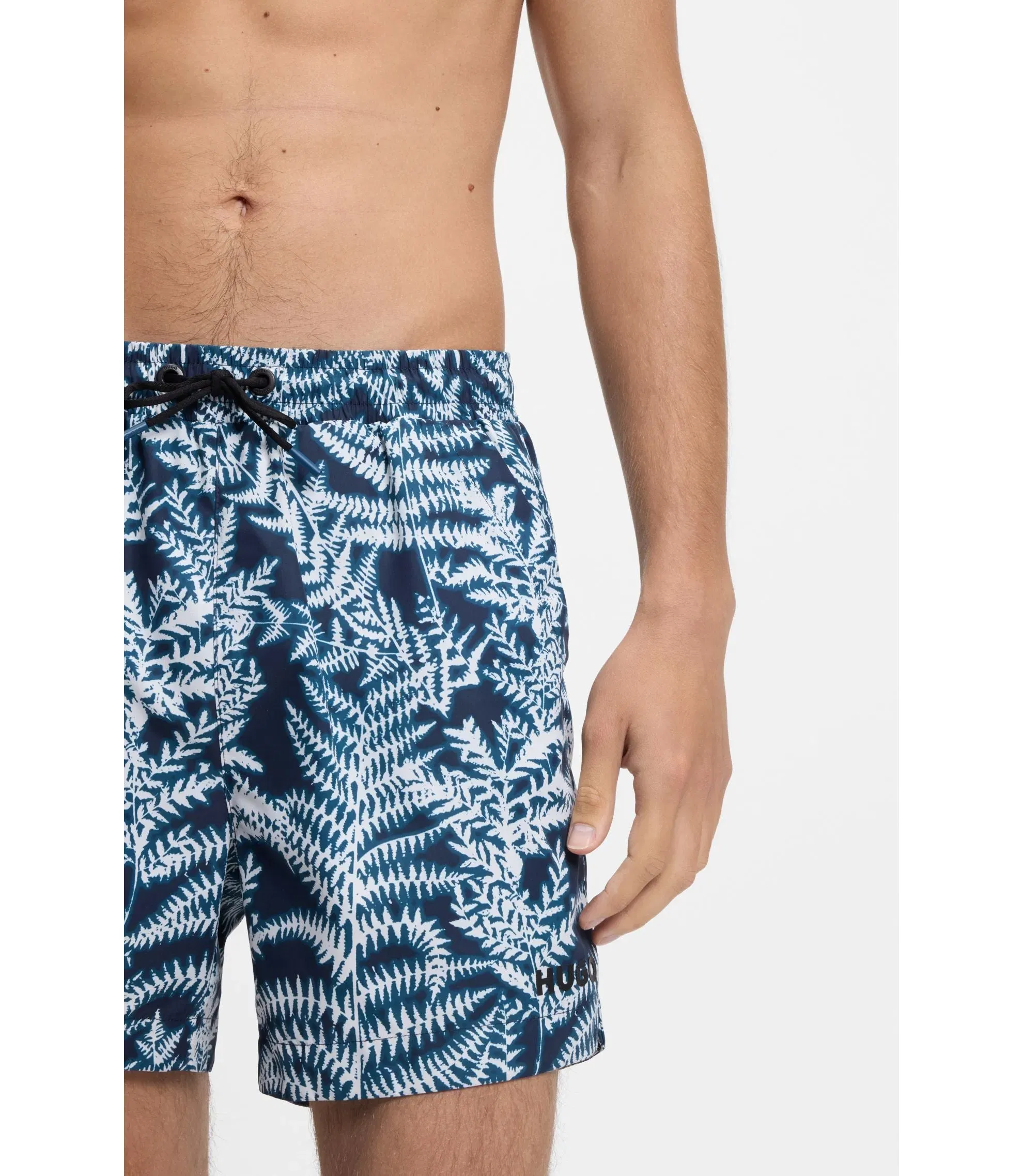 Hugo Quick Dry Swim Shorts With All Over Print Light Blue