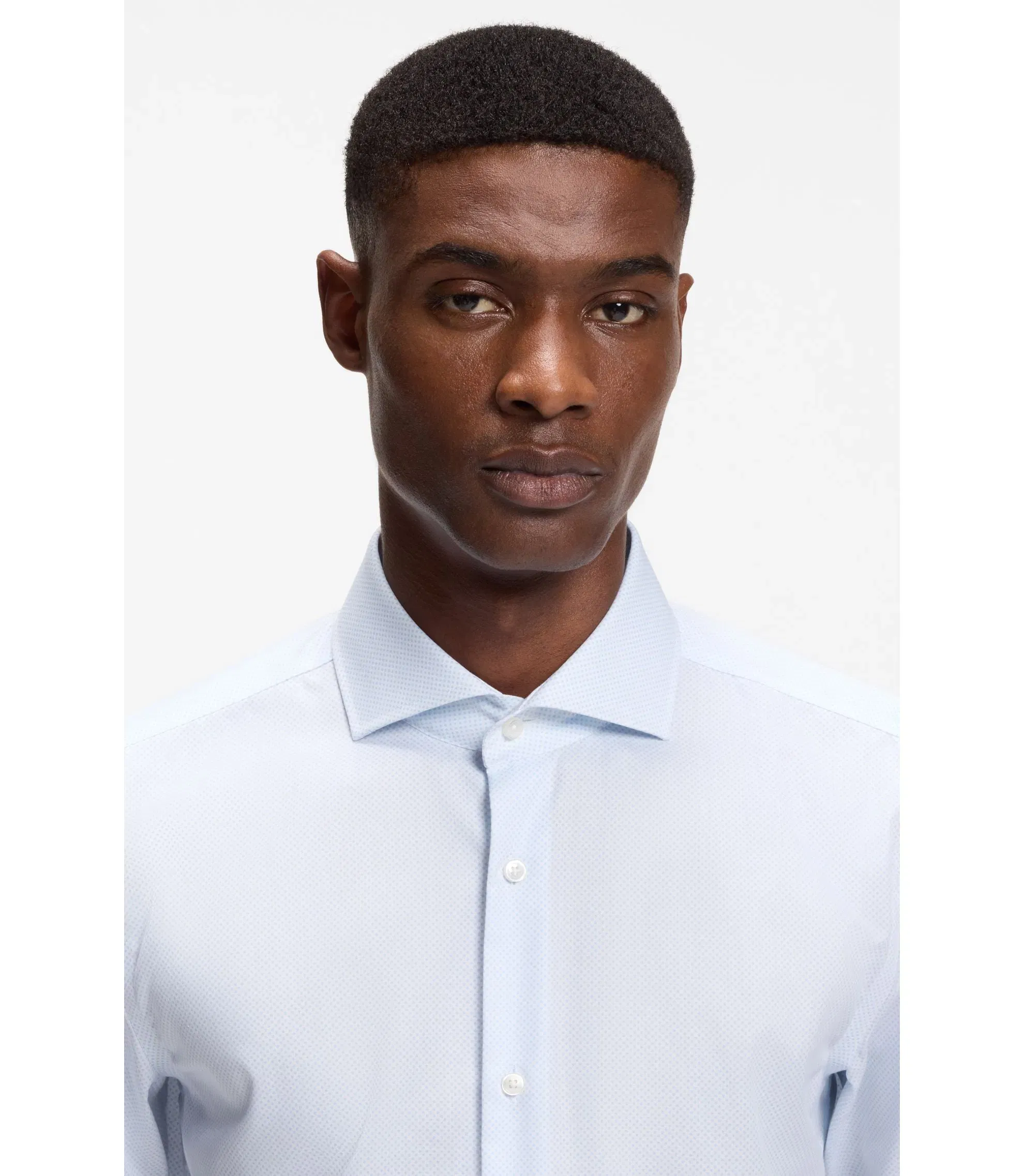 Boss Printed Slim Fit Shirt In Wrinkle Free Cotton Twill Light Blue