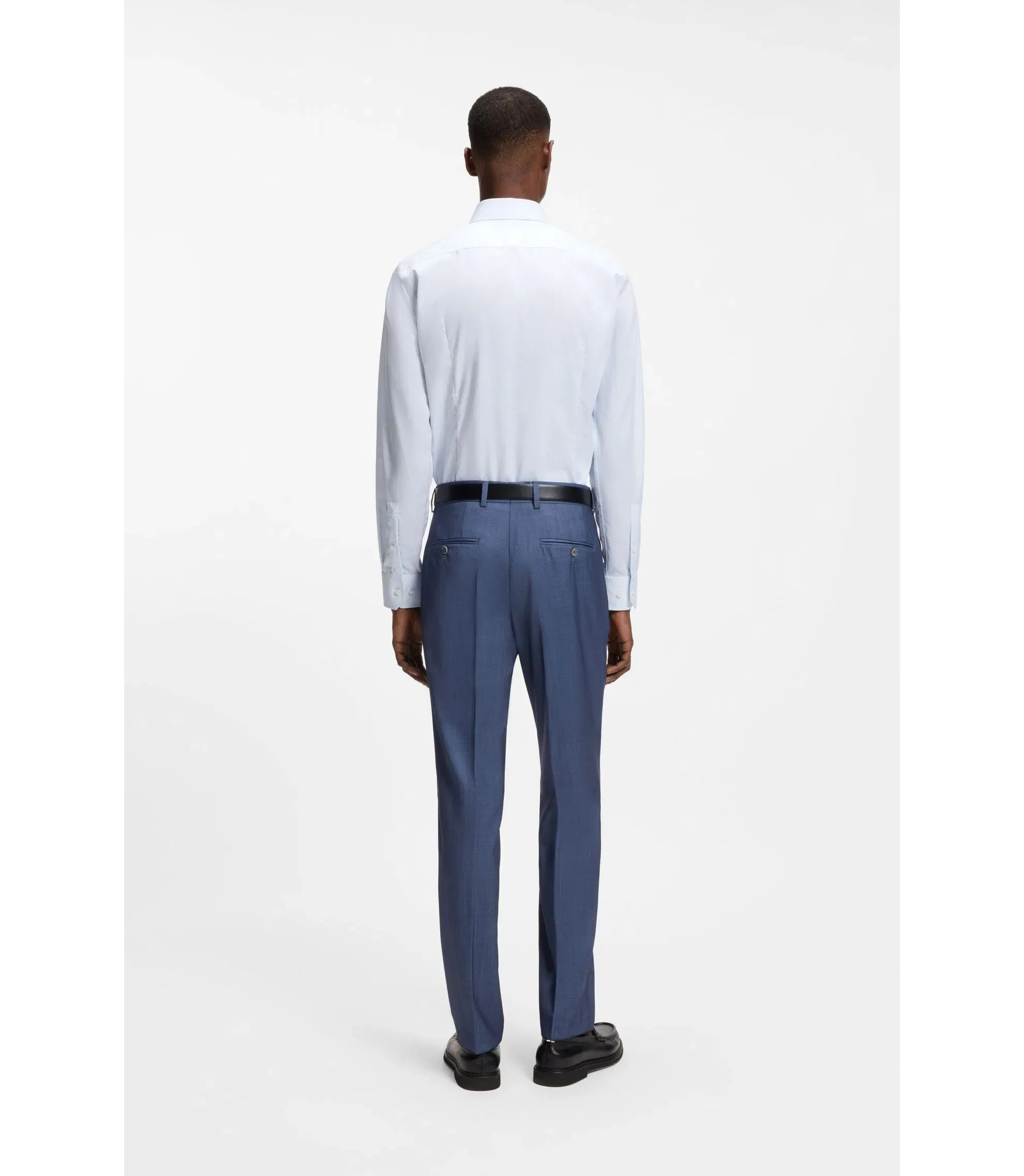 Boss Printed Slim Fit Shirt In Wrinkle Free Cotton Twill Light Blue