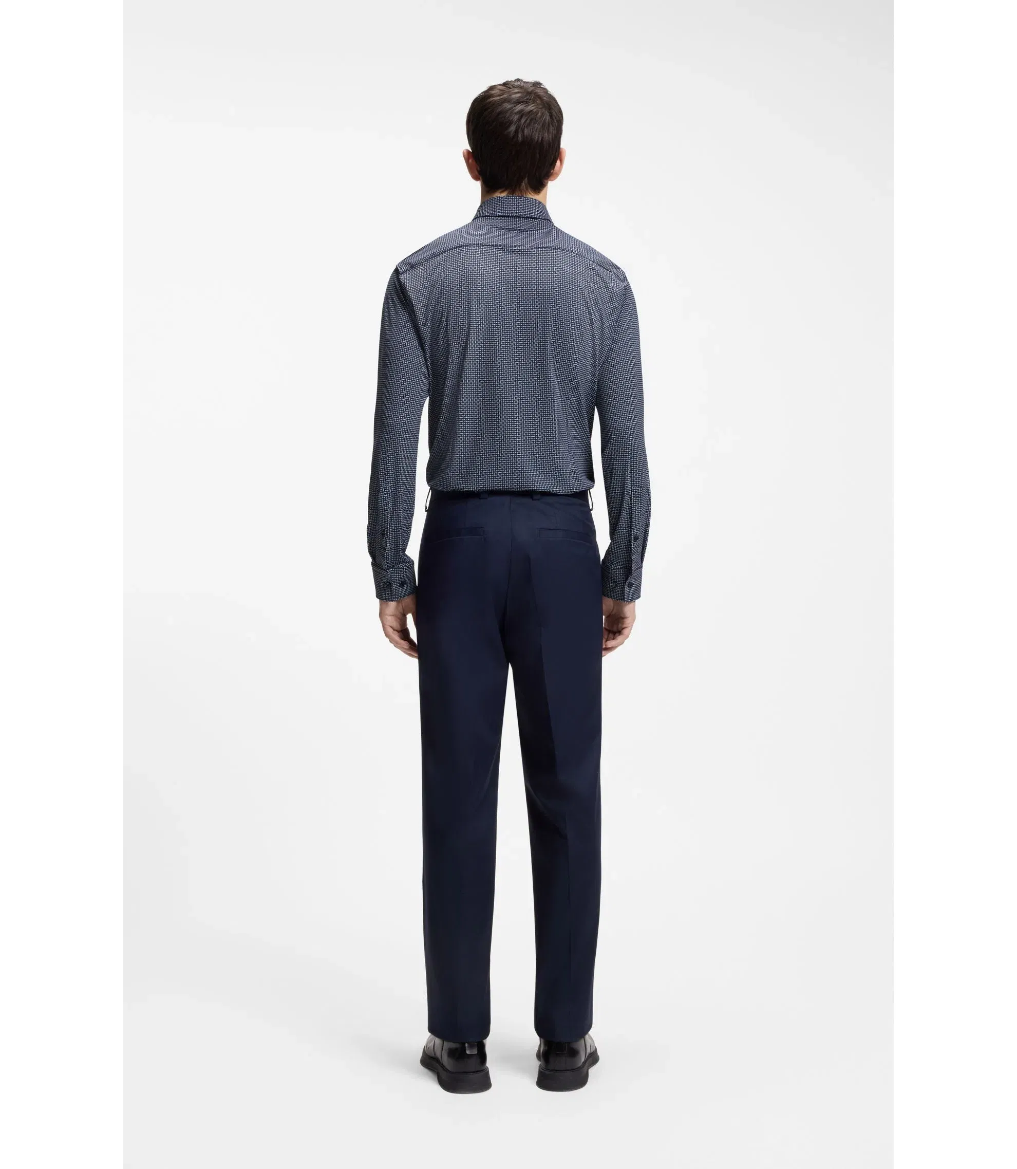 Hugo Printed Slim Fit Shirt In Stretch Jersey Dark Blue