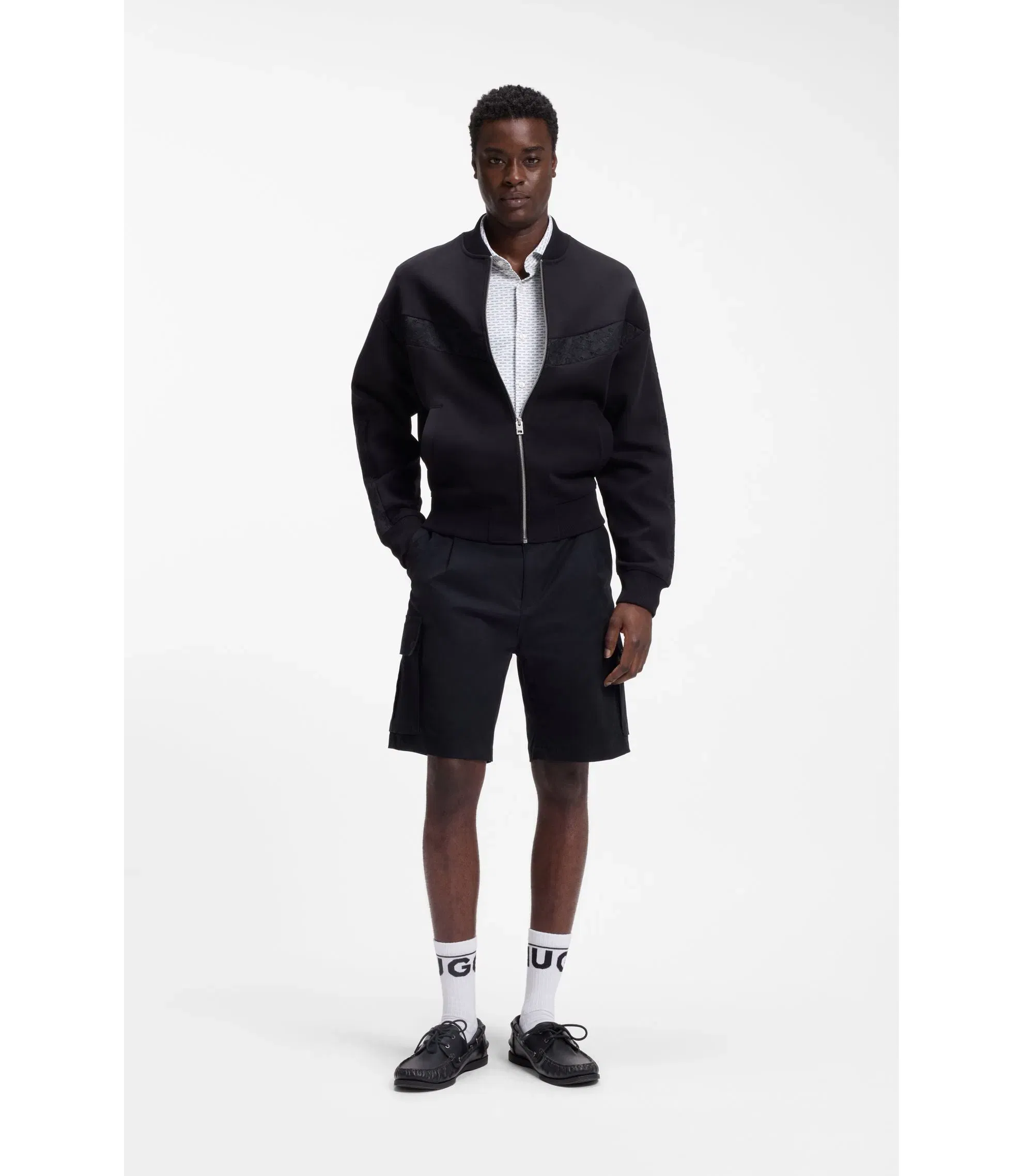 Hugo Printed Slim Fit Shirt In Stretch Jersey Black