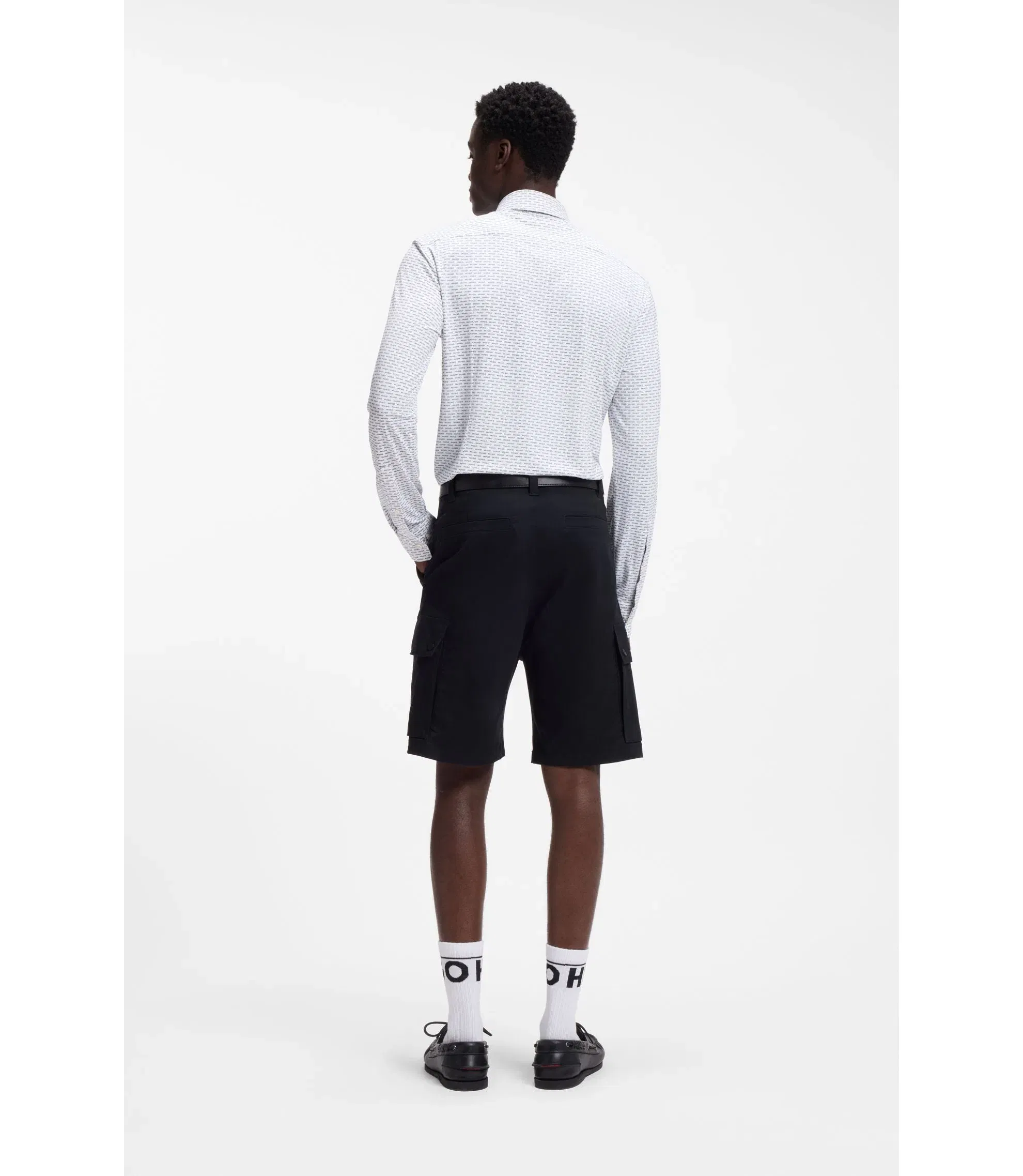 Hugo Printed Slim Fit Shirt In Stretch Jersey Black