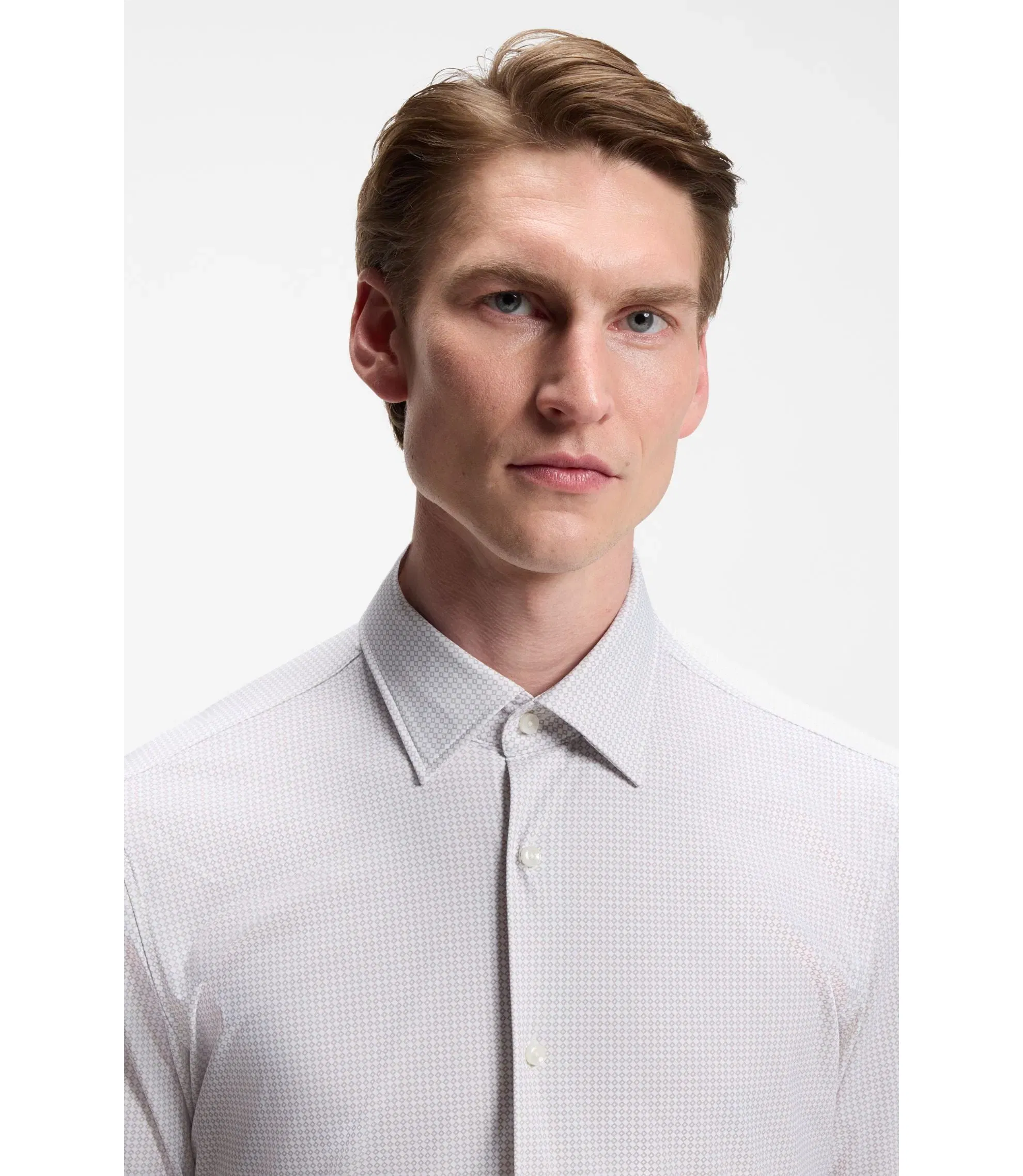 Boss Printed Slim Fit Shirt In Performance Stretch Jersey Light Beige