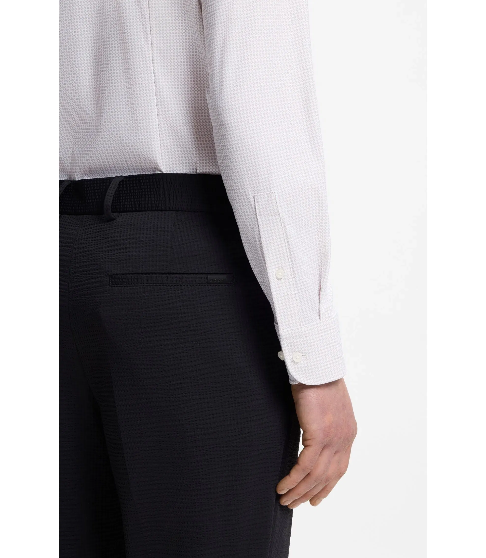 Boss Printed Slim Fit Shirt In Performance Stretch Jersey Light Beige