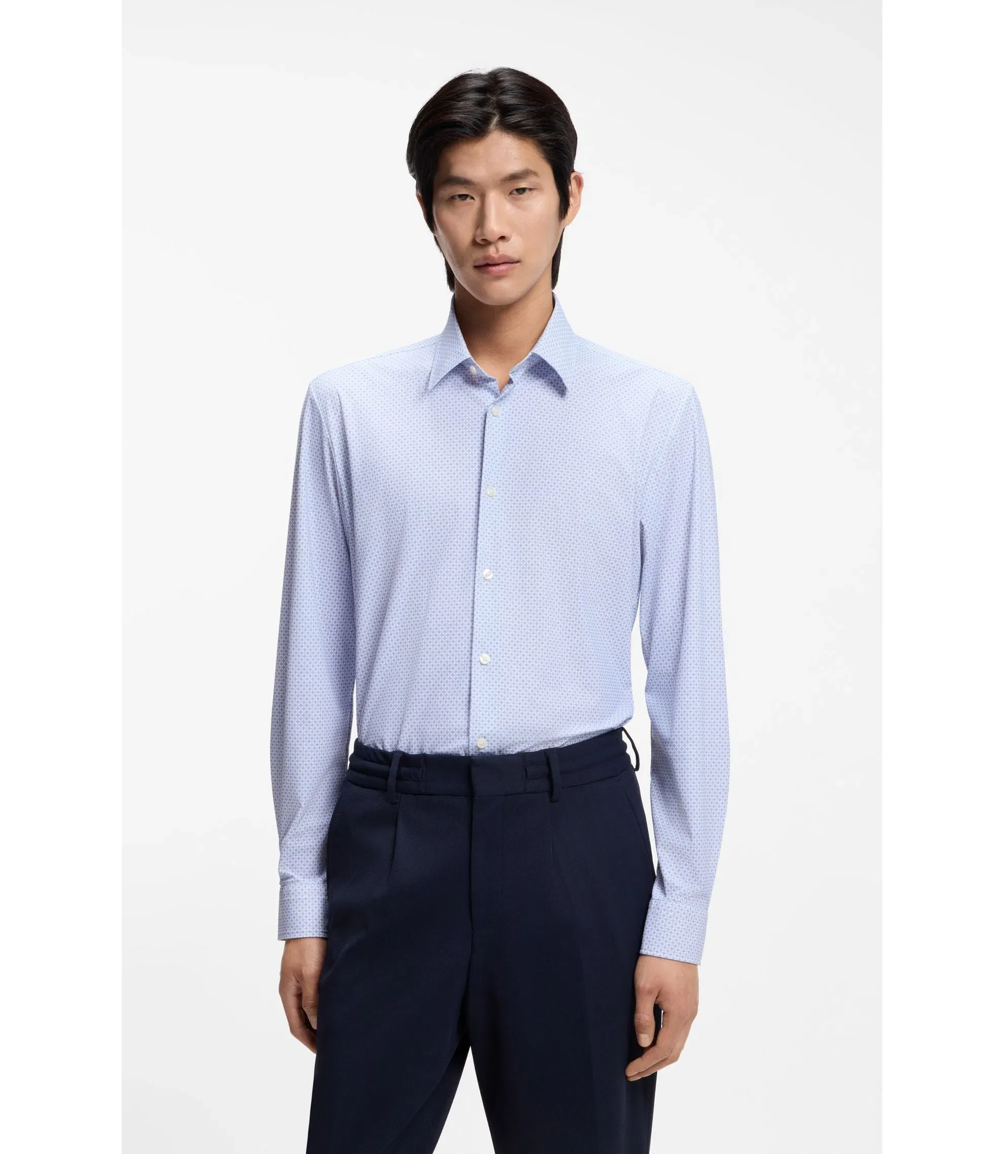 Boss Printed Slim Fit Shirt In Performance Stretch Jersey Light Purple