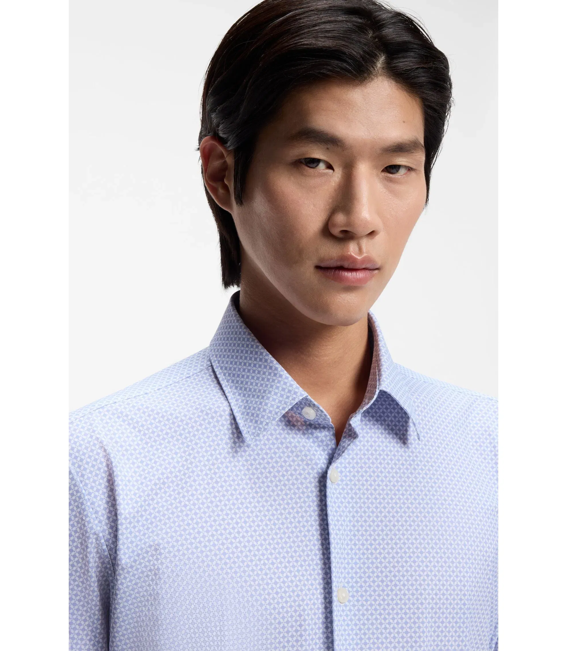 Boss Printed Slim Fit Shirt In Performance Stretch Jersey Light Purple