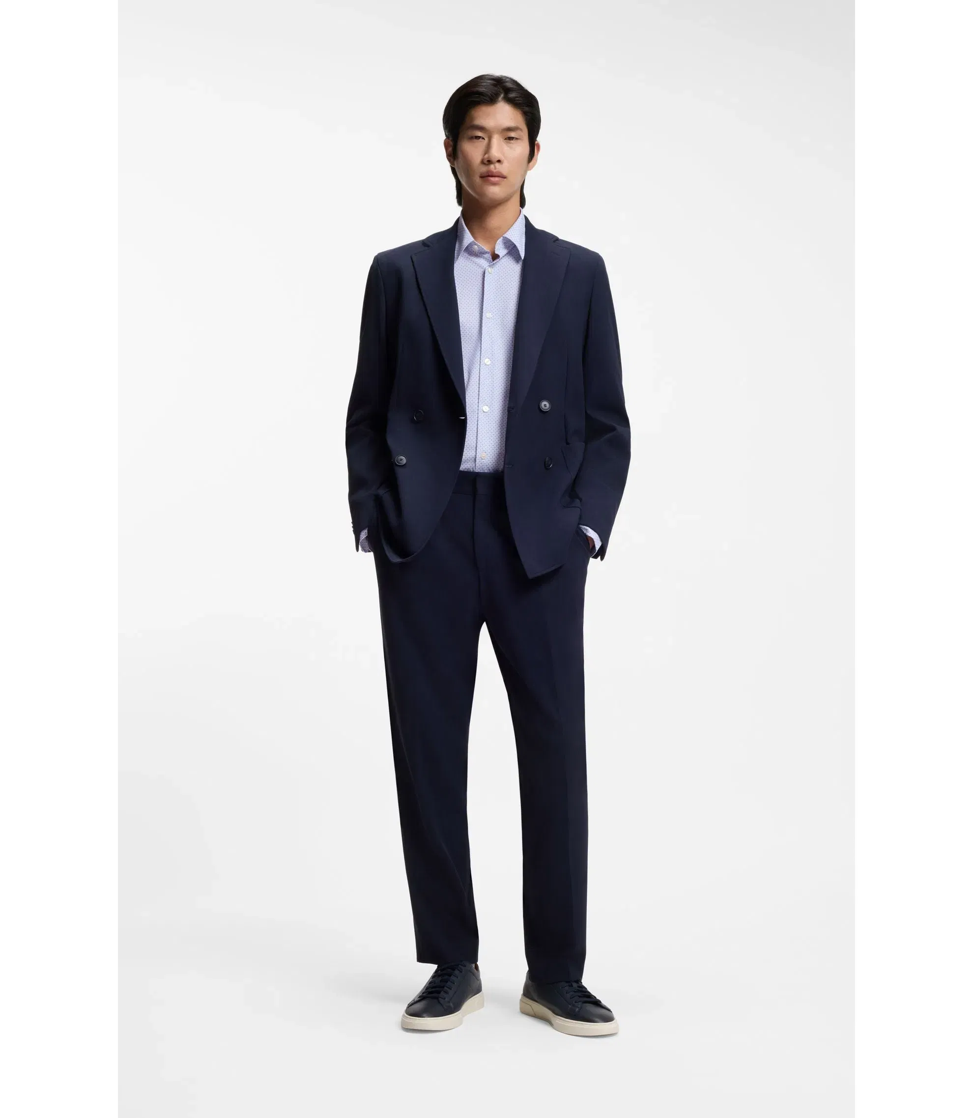 Boss Printed Slim Fit Shirt In Performance Stretch Jersey Light Purple