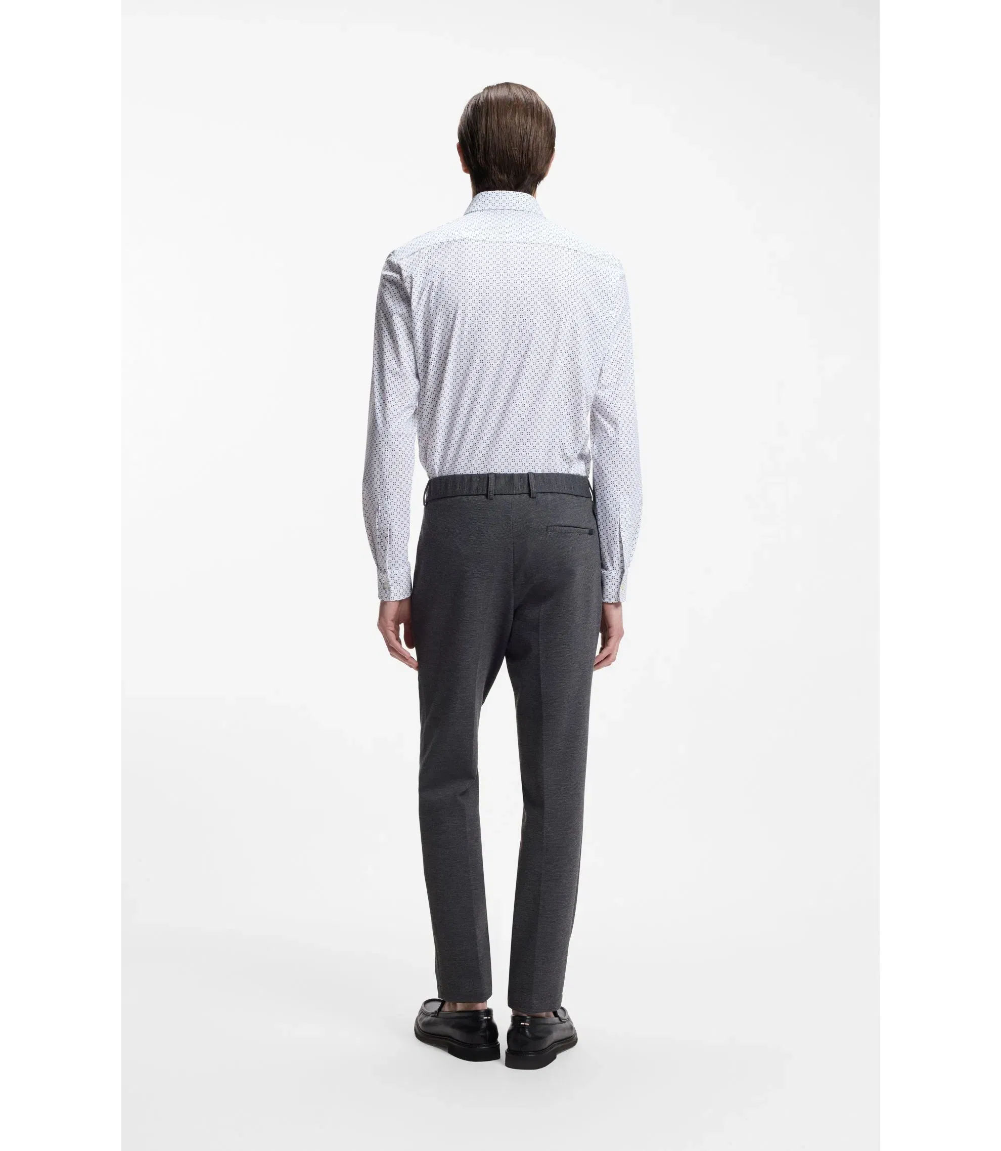 Boss Printed Slim Fit Shirt In Performance Stretch Jersey Dark Blue