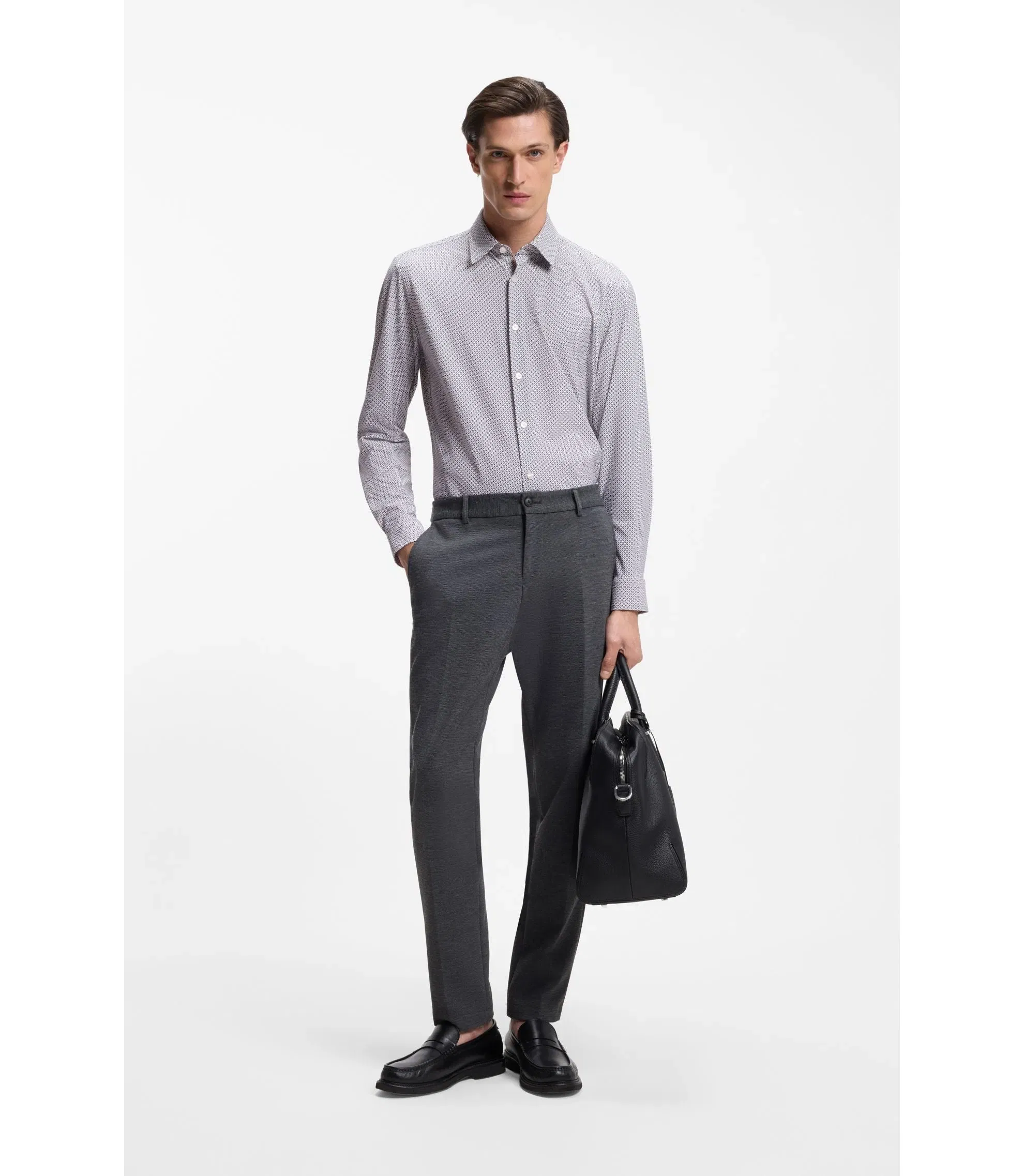 Boss Printed Slim Fit Shirt In Performance Stretch Jersey Khaki