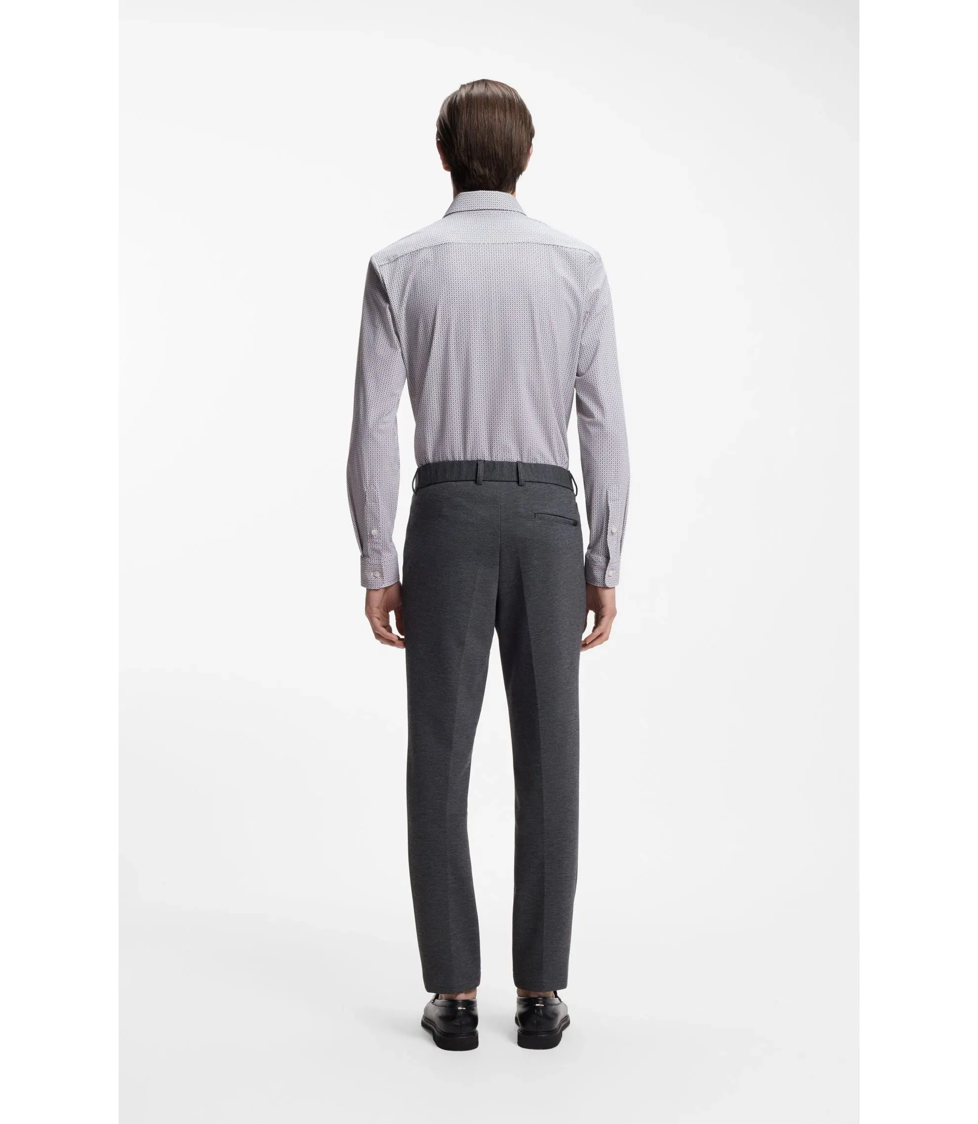 Boss Printed Slim Fit Shirt In Performance Stretch Jersey Khaki