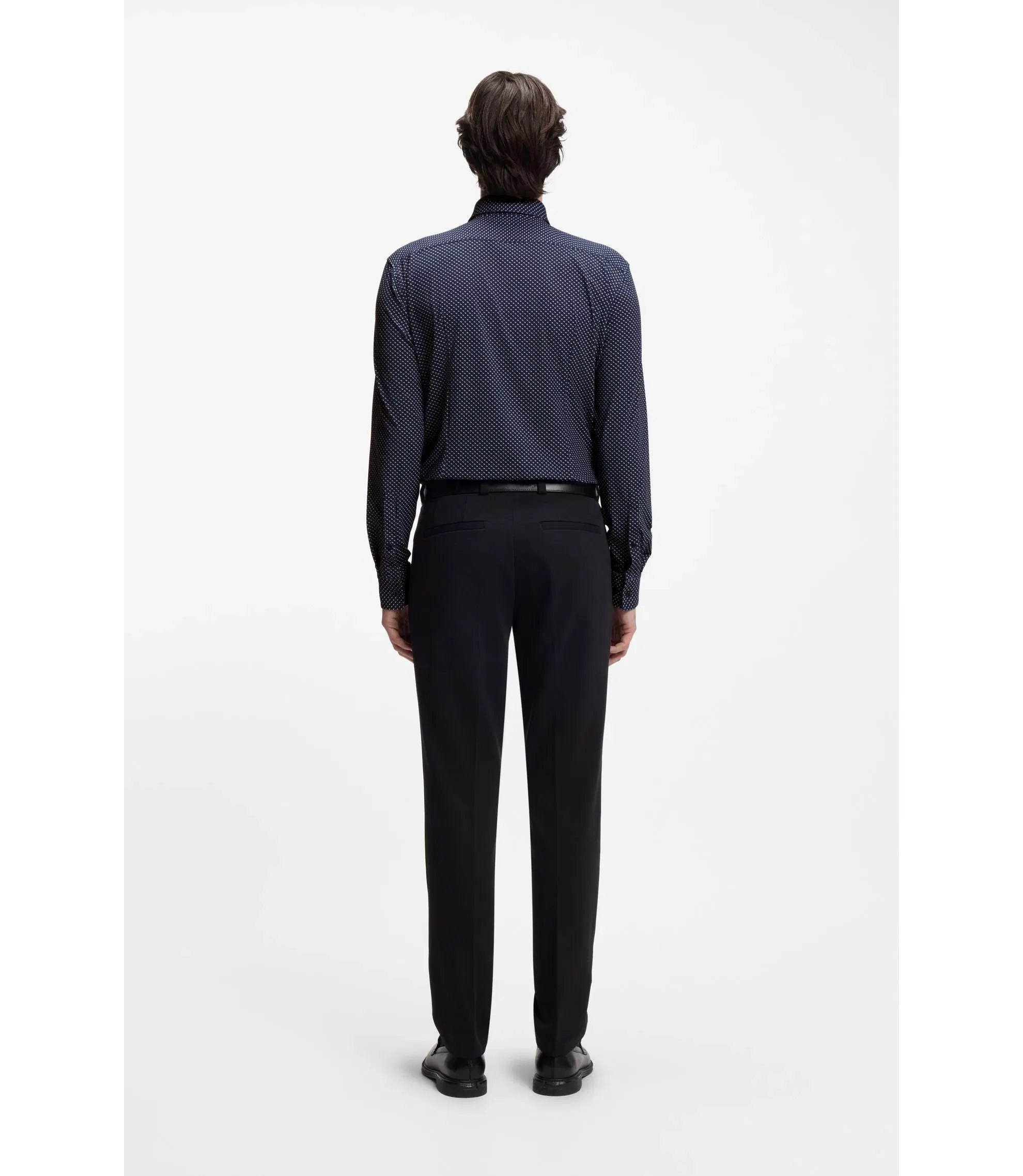 Hugo Printed Slim Fit Shirt In Performance Stretch Jersey Dark Blue