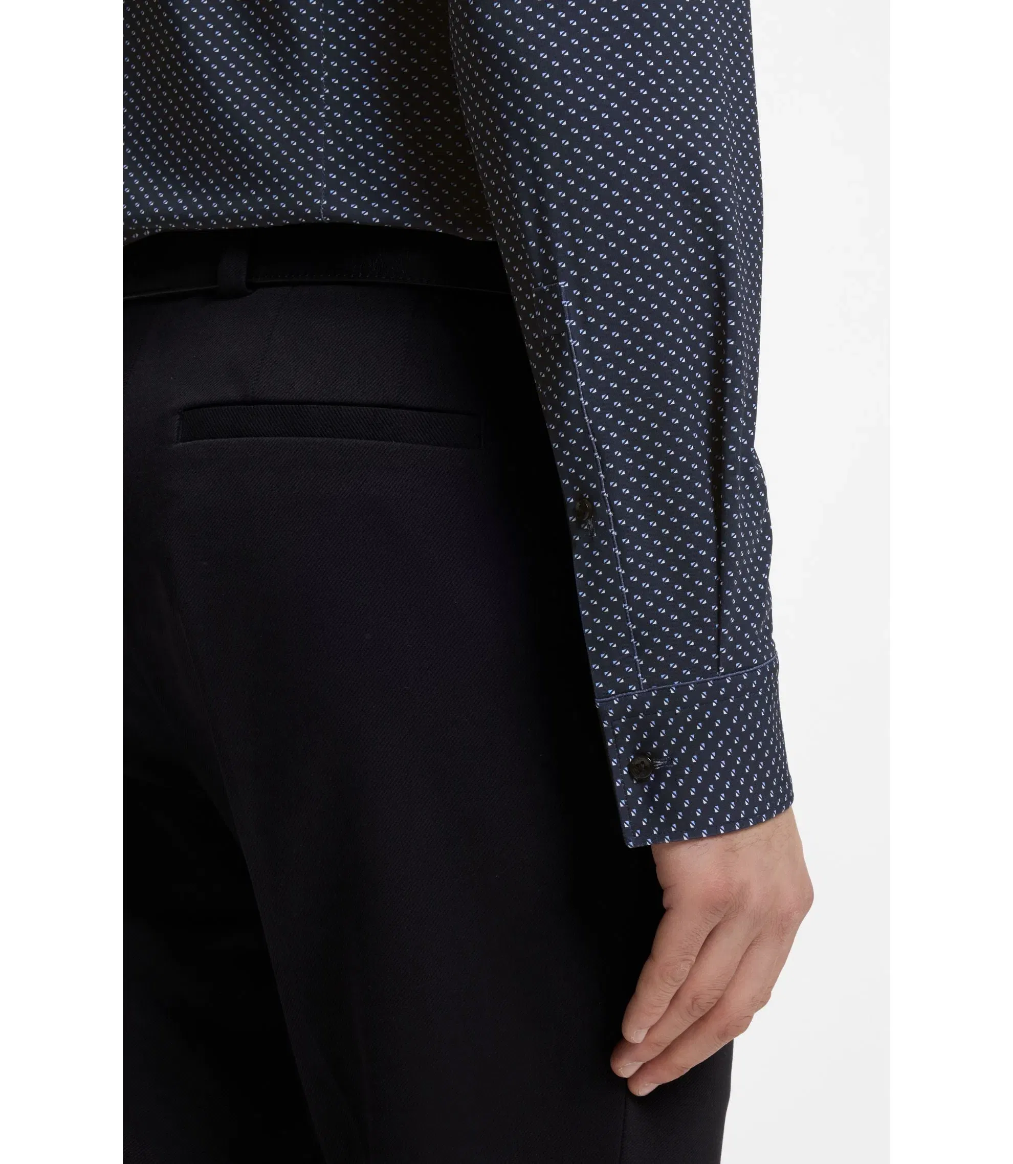 Hugo Printed Slim Fit Shirt In Performance Stretch Jersey Dark Blue