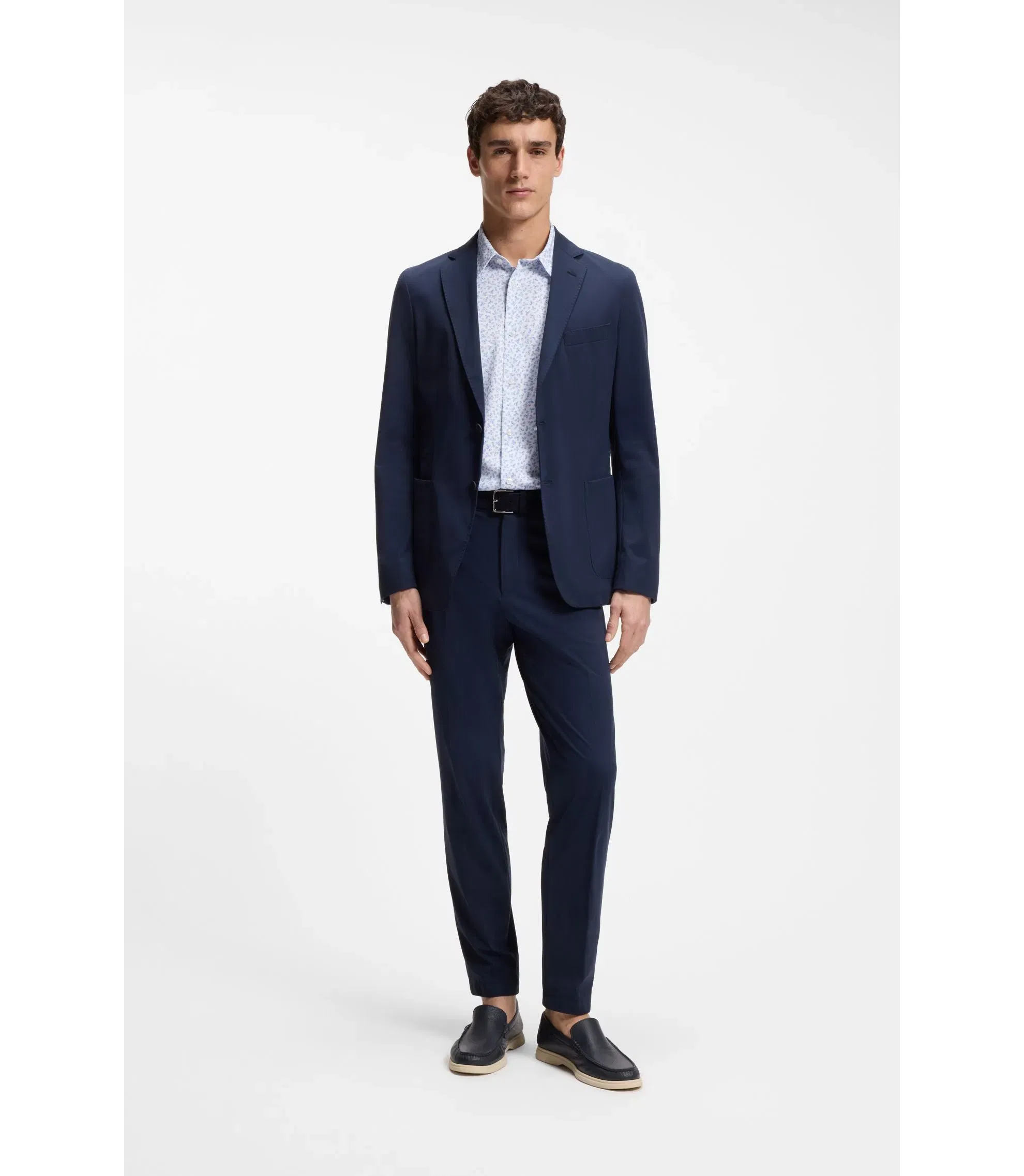 Boss Printed Slim Fit Shirt In Cotton Blend Jersey Light Blue