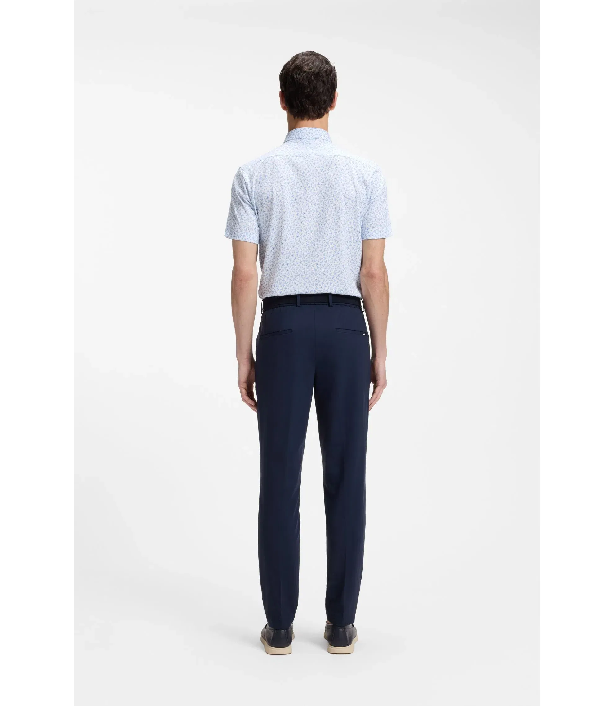 Boss Printed Slim Fit Shirt In Cotton Blend Jersey Light Blue