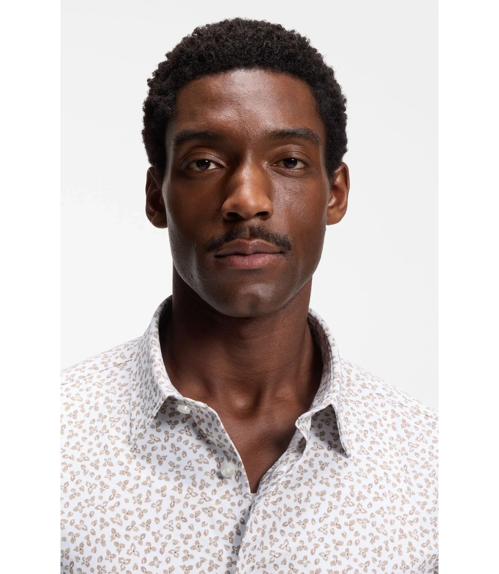 Boss Printed Slim Fit Shirt In Cotton Blend Jersey Light Beige