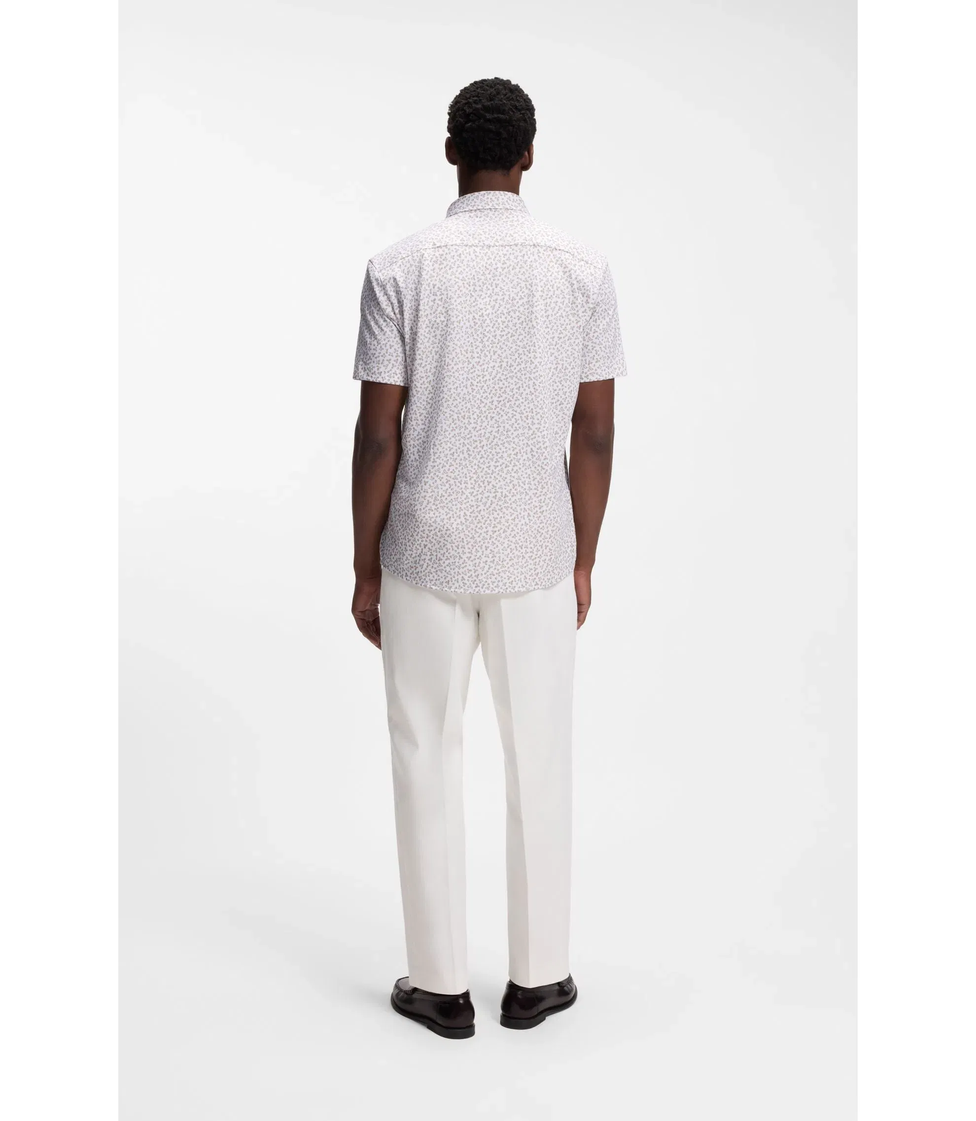 Boss Printed Slim Fit Shirt In Cotton Blend Jersey Light Beige