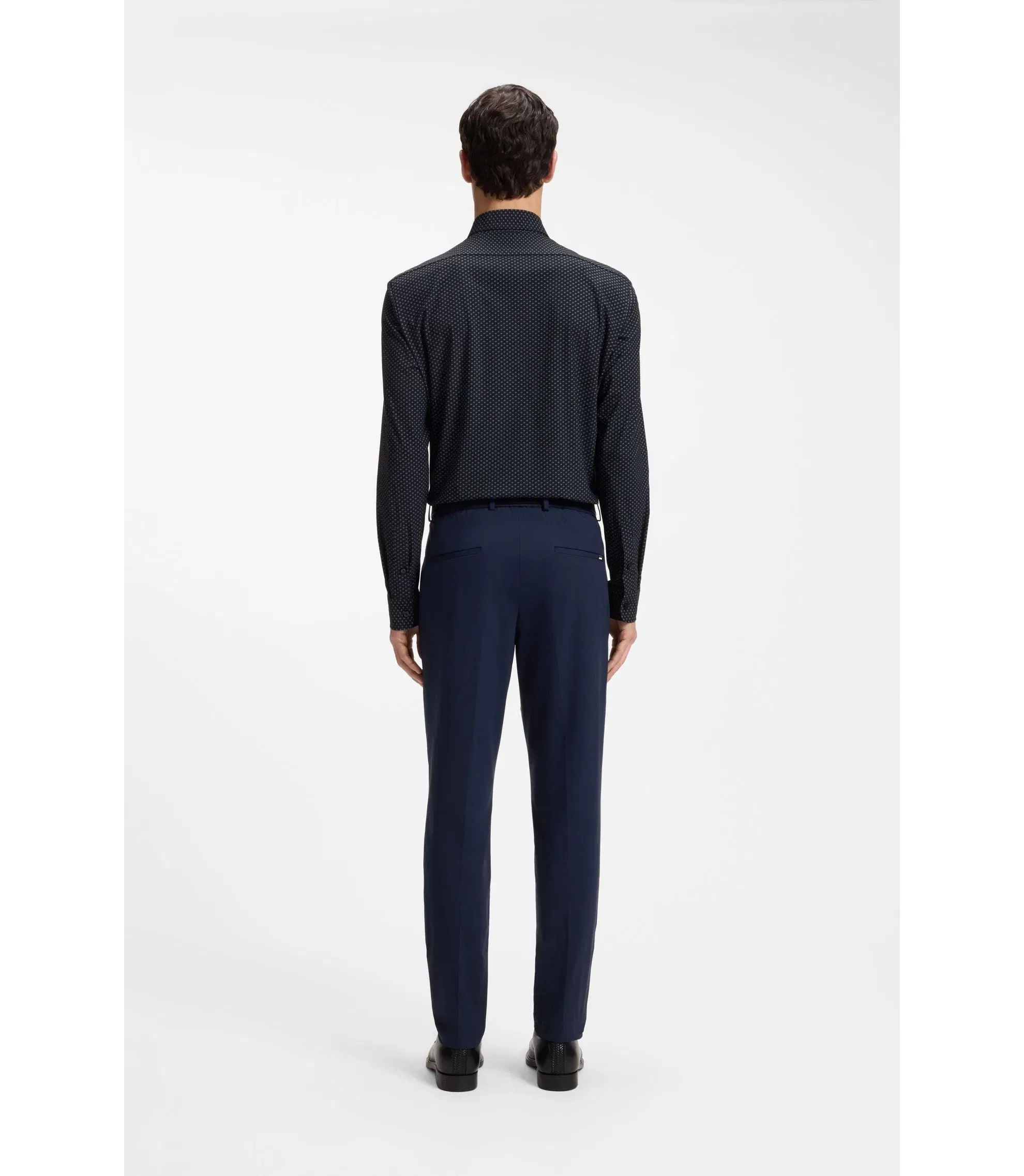 Boss Printed Regular Fit Shirt In Performance Stretch Jersey Dark Blue