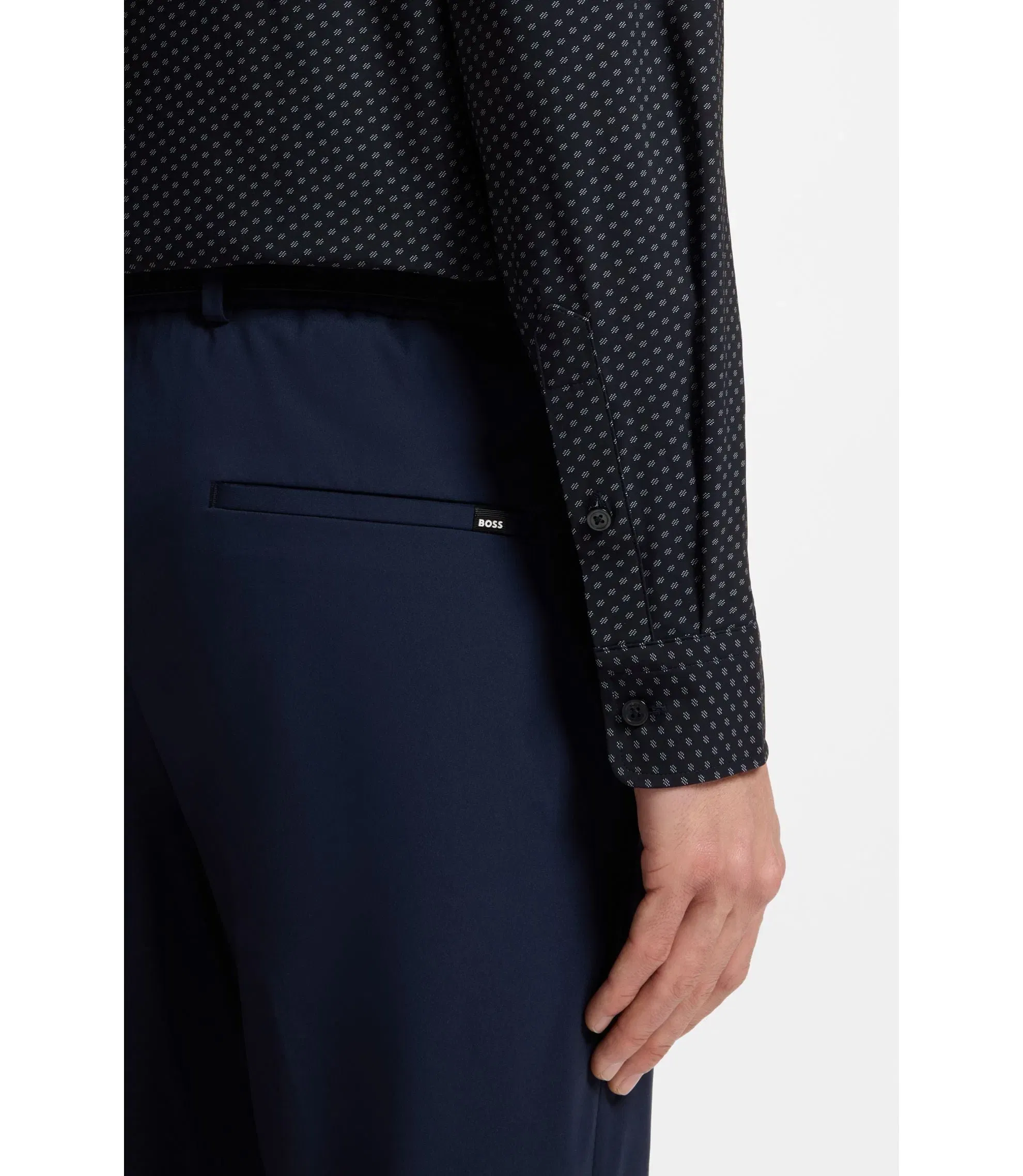 Boss Printed Regular Fit Shirt In Performance Stretch Jersey Dark Blue