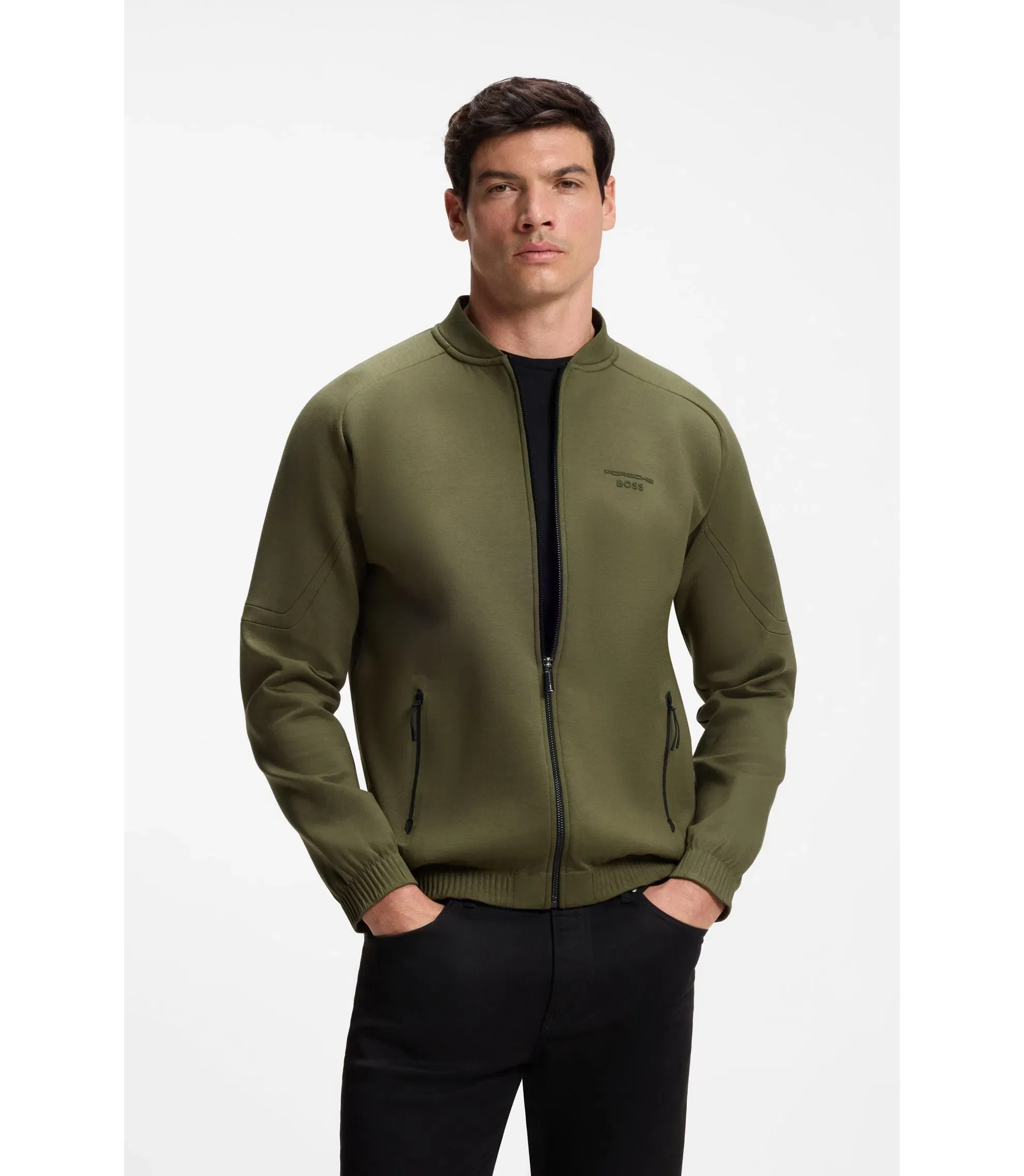 Boss Porsche X Boss Zipper Up Sweatshirt With Embossed Artwork Light Green