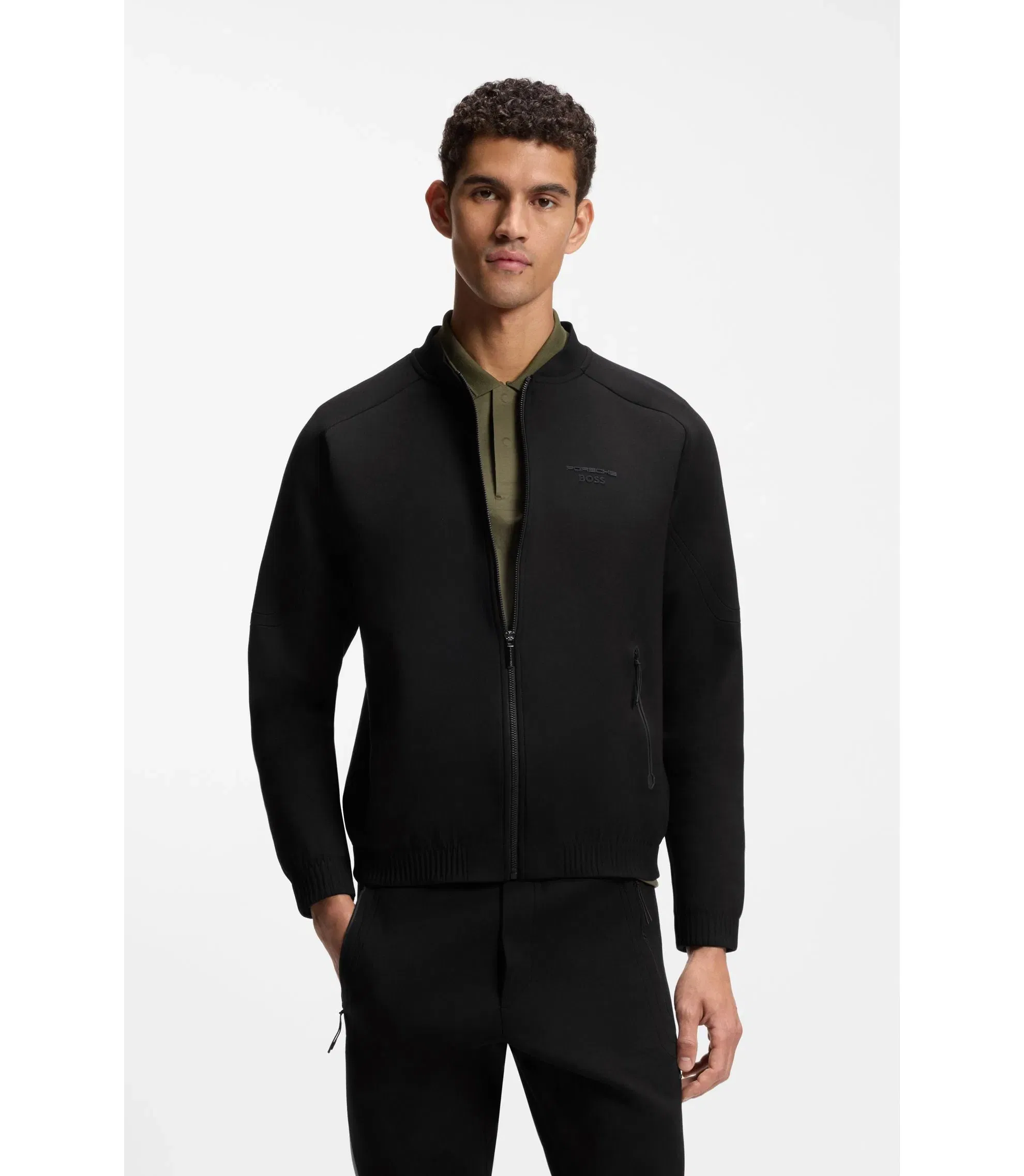 Boss Porsche X Boss Zipper Up Sweatshirt With Embossed Artwork Black