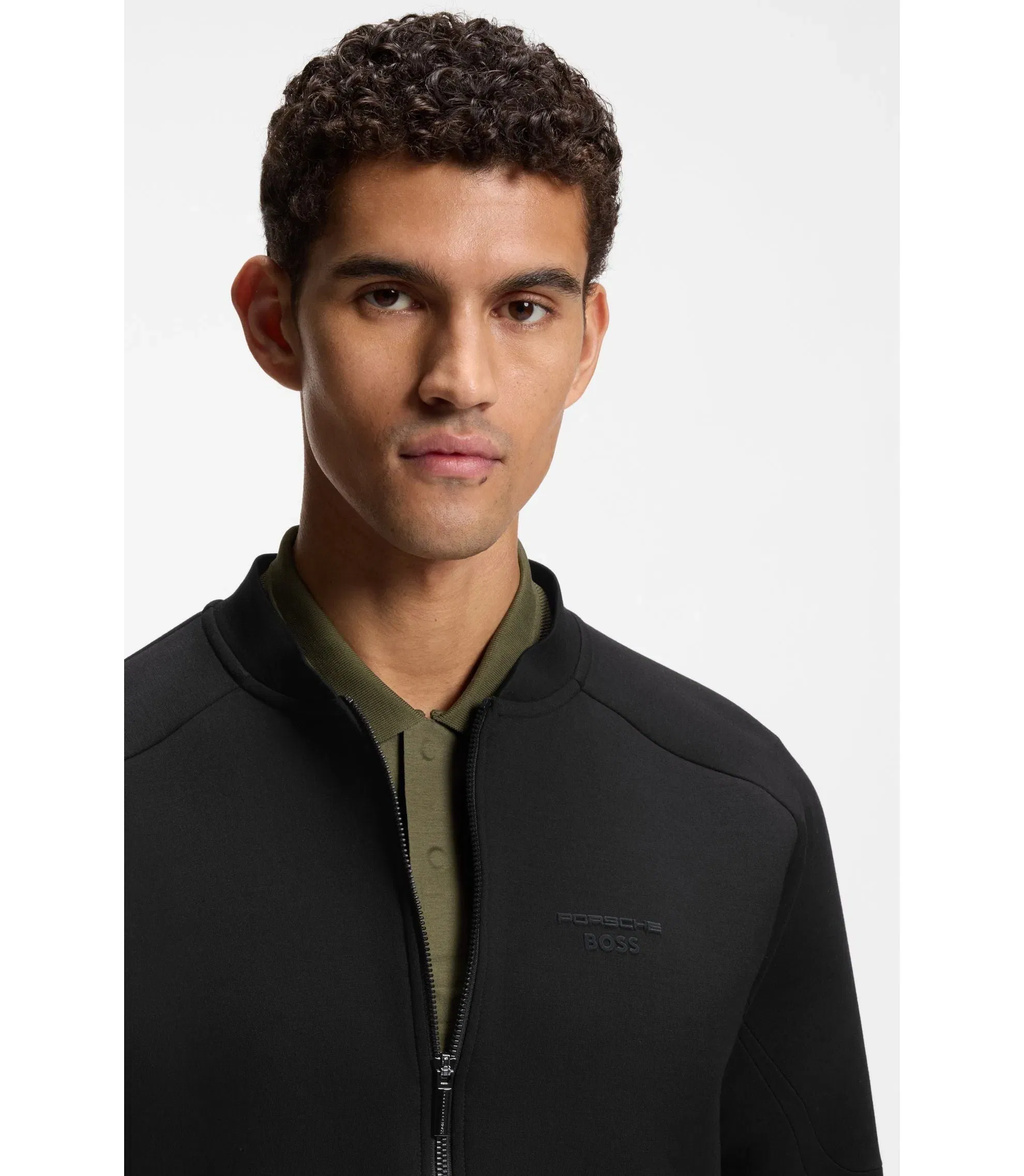 Boss Porsche X Boss Zipper Up Sweatshirt With Embossed Artwork Black